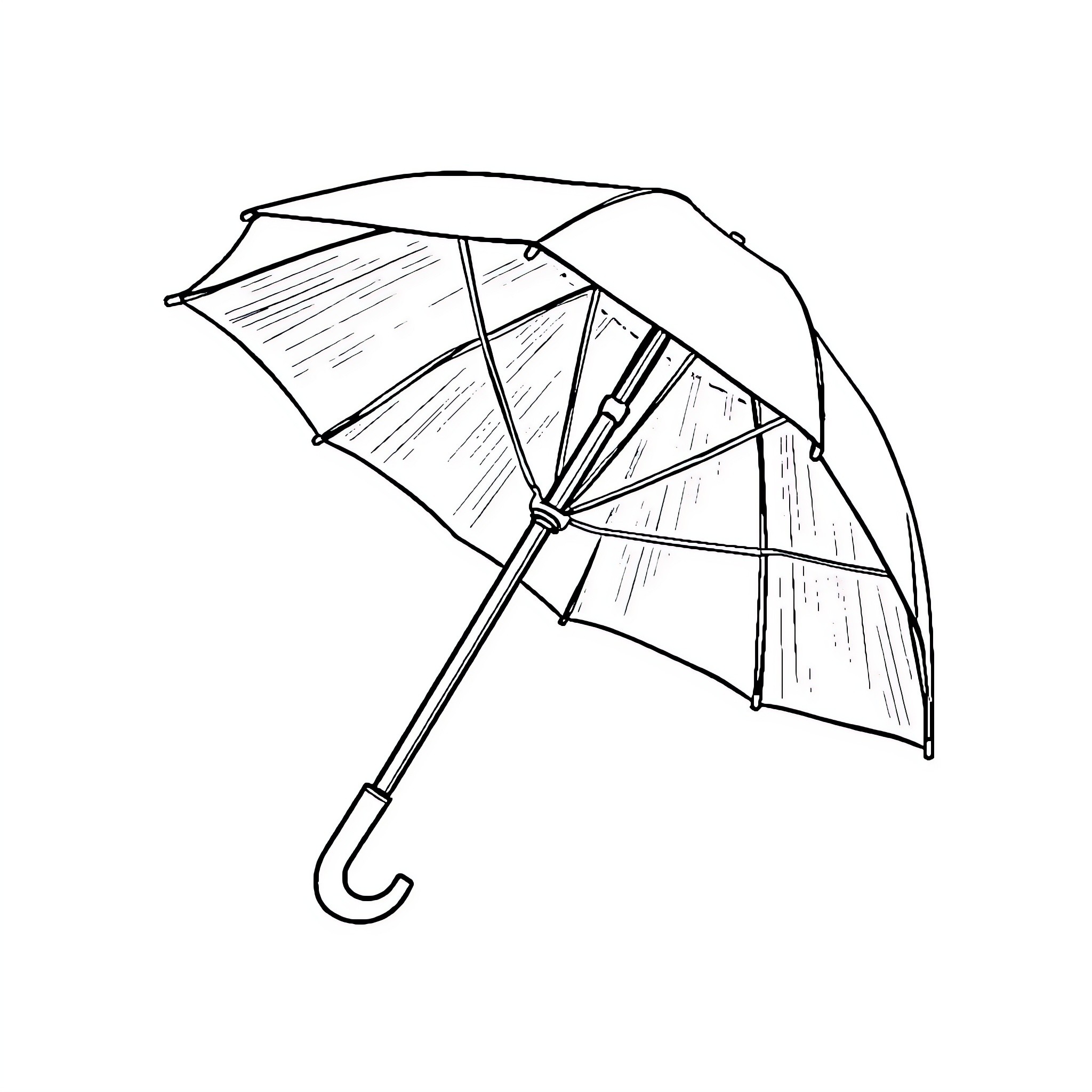 Umbrella opened on a rainy day Coloring Page (free black-and-white line drawing printable PDF for all, from beginners to advanced learners, including children, teens, adults, and seniors)