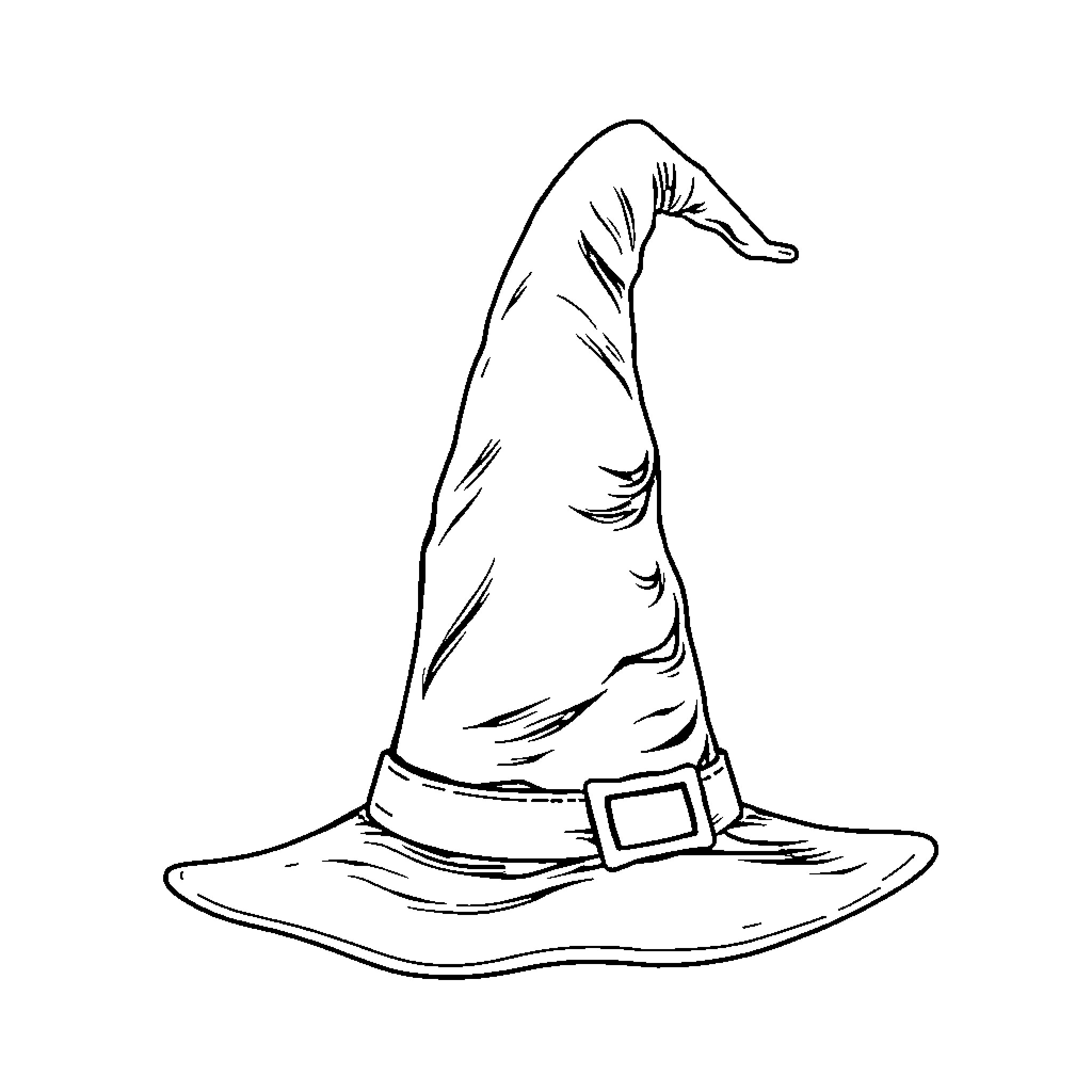 Hat with a Pointed Top and Buckle Design Coloring Page (free black-and-white line drawing printable PDF for all, from beginners to advanced learners, including children, teens, adults, and seniors)