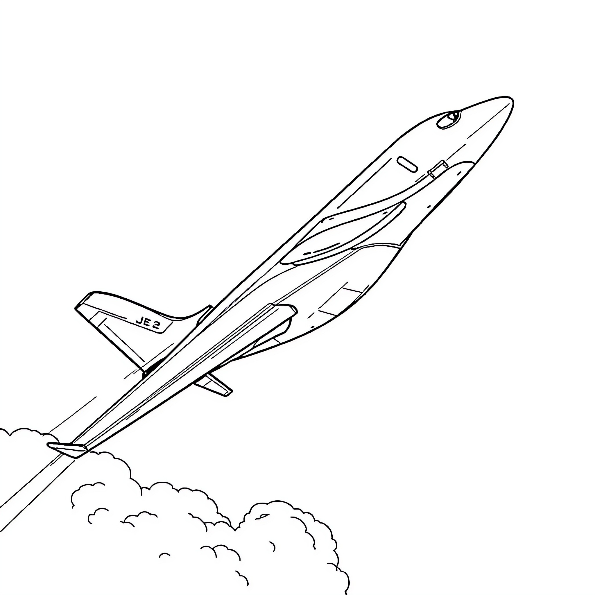 Jet soaring through the clouds Coloring Page (free black-and-white line drawing printable PDF for all, from beginners to advanced learners, including children, teens, adults, and seniors)