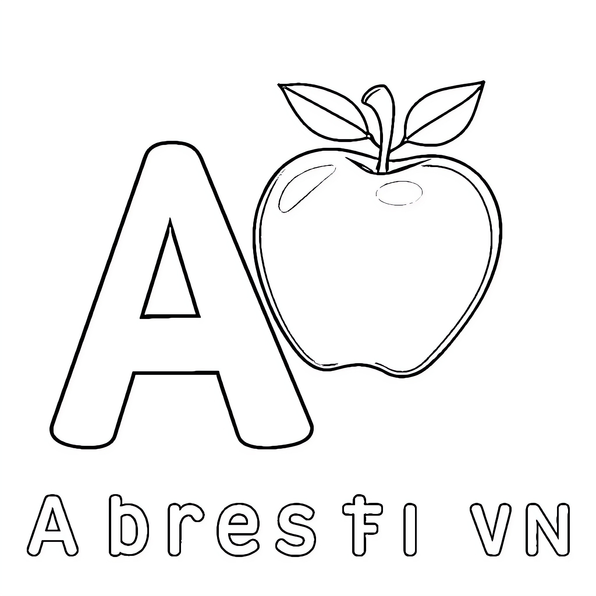 Letter A with Apple Illustration Coloring Page (free black-and-white line drawing printable PDF for all, from beginners to advanced learners, including children, teens, adults, and seniors)