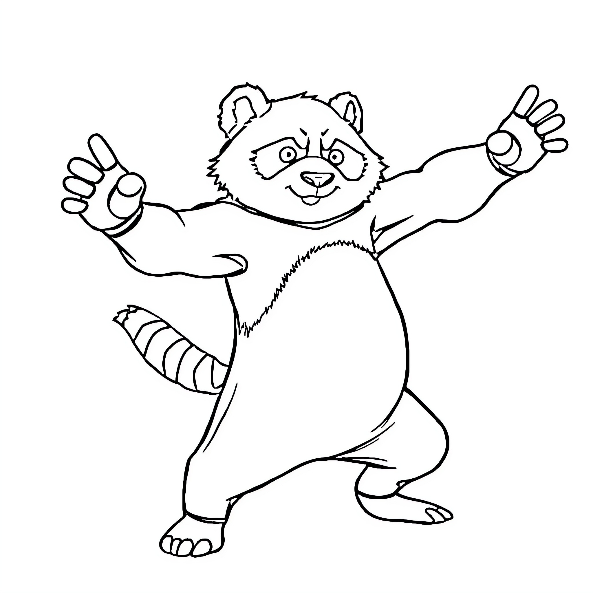 Kung Fu Panda striking a playful pose Coloring Page (free black-and-white line drawing printable PDF for all, from beginners to advanced learners, including children, teens, adults, and seniors)