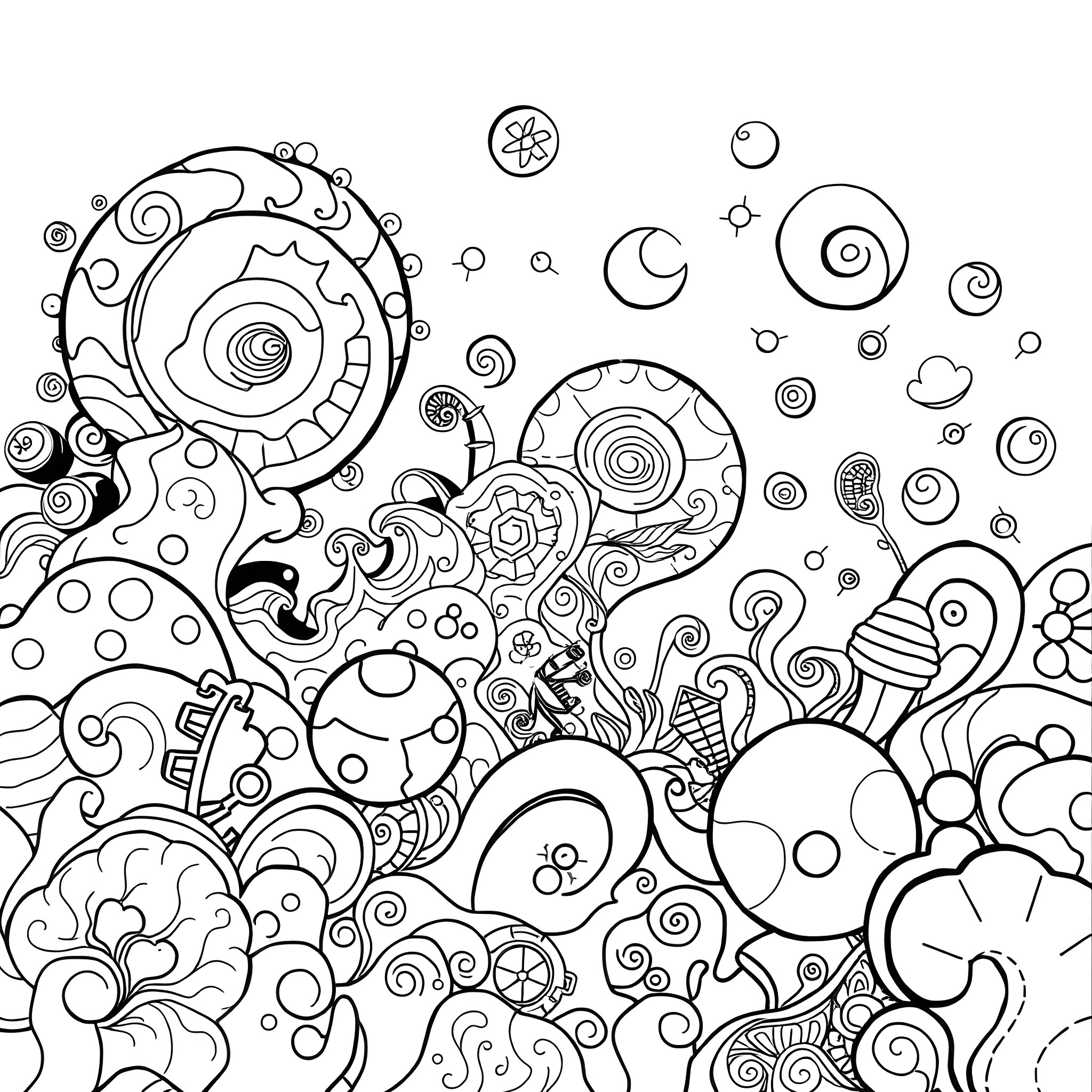 Aesthetic abstract shapes and patterns Coloring Page (free black-and-white line drawing printable PDF for all, from beginners to advanced learners, including children, teens, adults, and seniors)