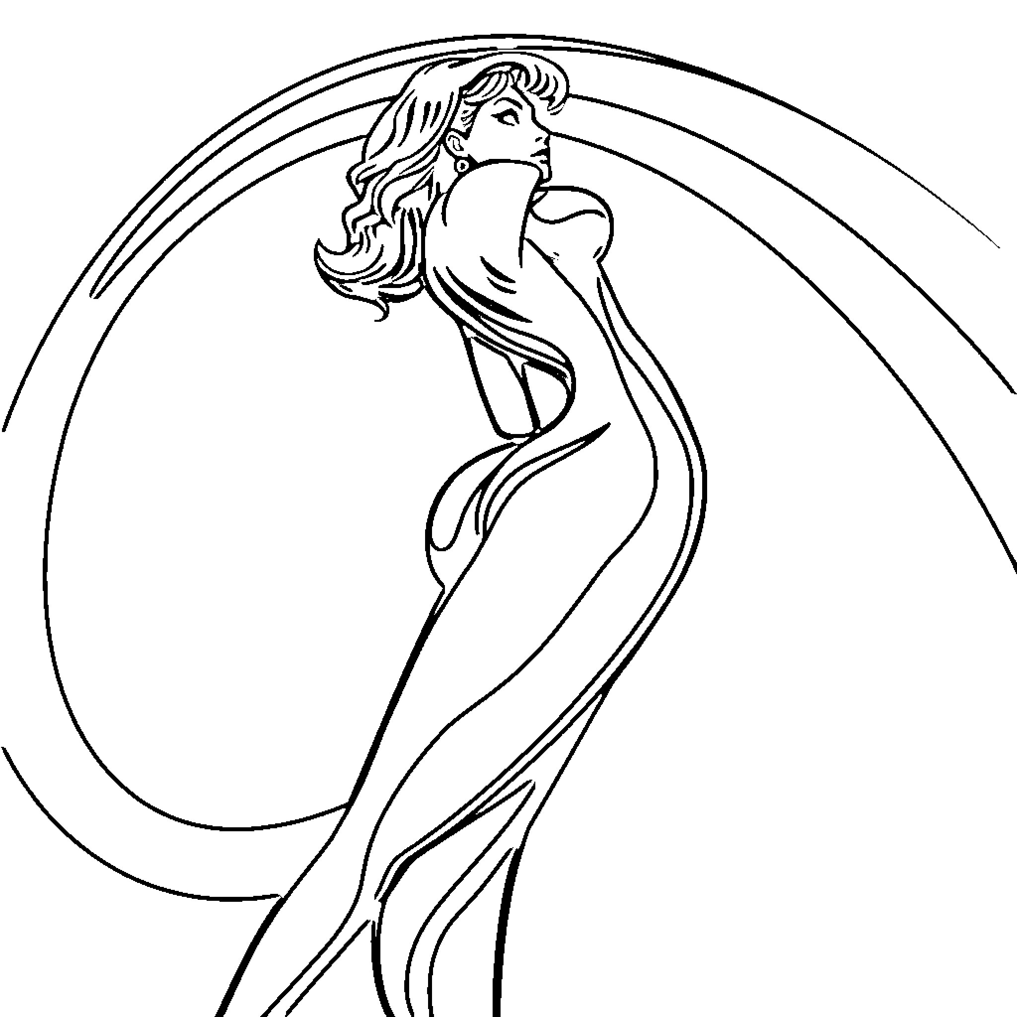 Body of a mermaid in flowing motion Coloring Page (free black-and-white line drawing printable PDF for all, from beginners to advanced learners, including children, teens, adults, and seniors)