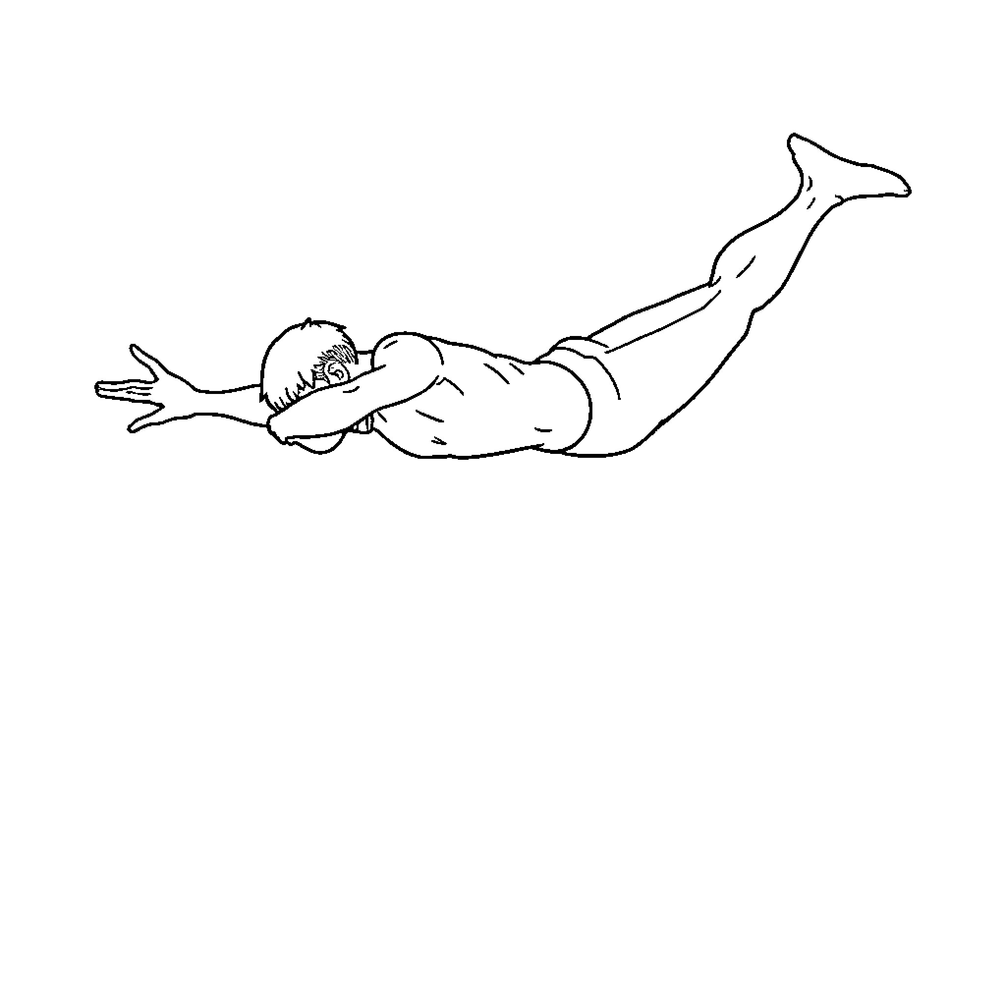 Diver swimming gracefully underwater Coloring Page (free black-and-white line drawing printable PDF for all, from beginners to advanced learners, including children, teens, adults, and seniors)