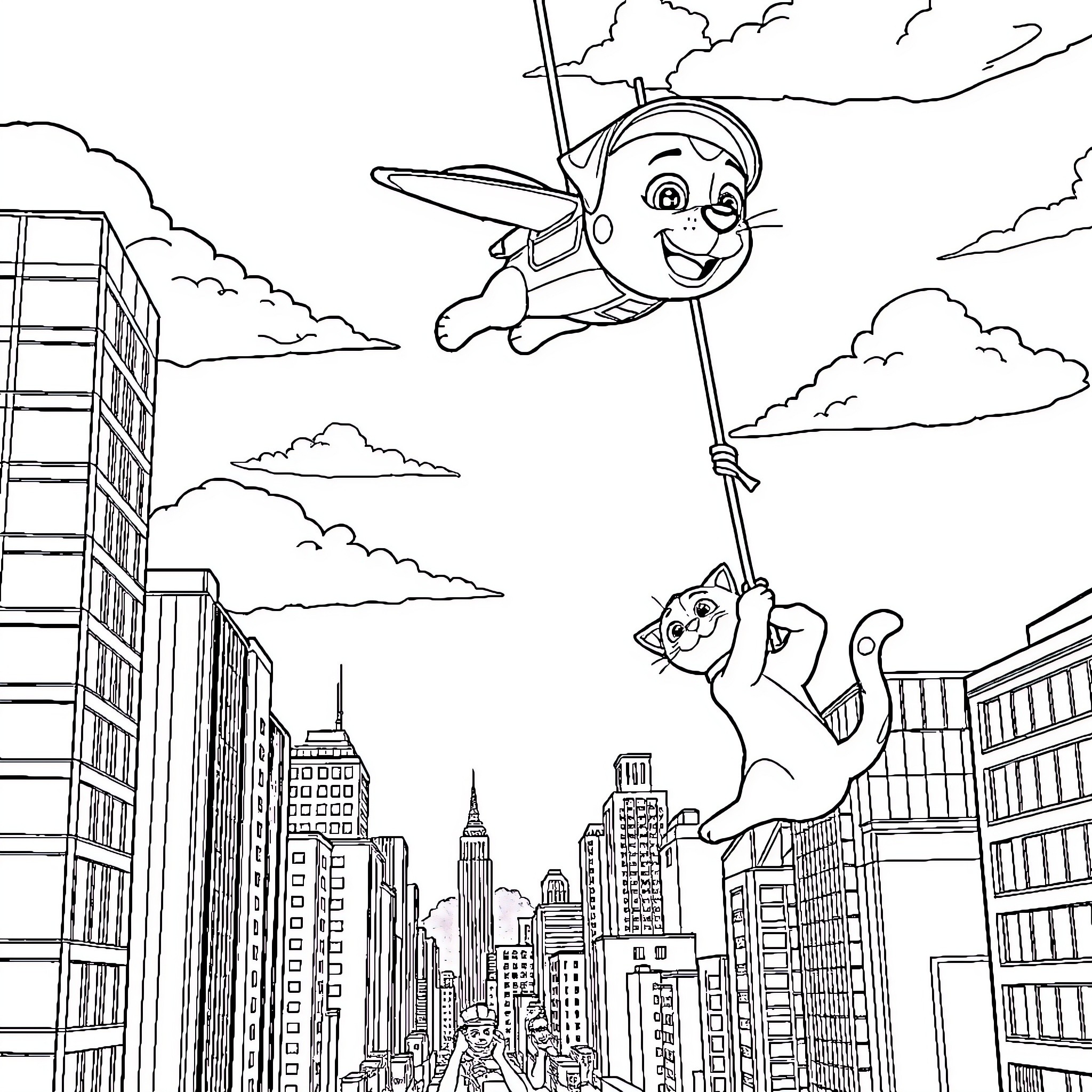 Sky full of adventure and imagination Coloring Page (free black-and-white line drawing printable PDF for all, from beginners to advanced learners, including children, teens, adults, and seniors)