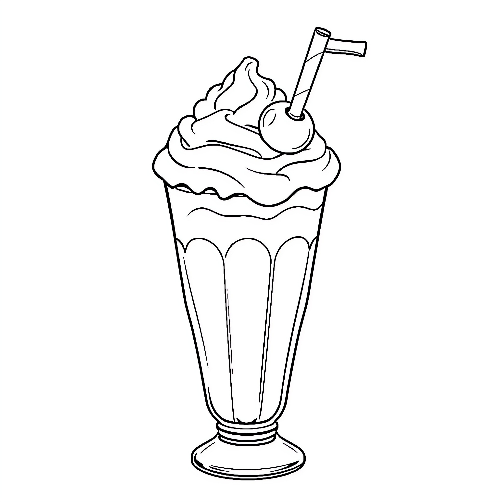 Milkshake with whipped cream and straw Coloring Page (free black-and-white line drawing printable PDF for all, from beginners to advanced learners, including children, teens, adults, and seniors)