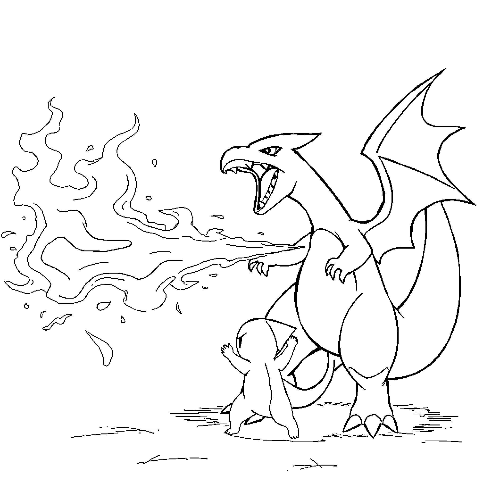 Chiikawa faces a fearsome dragon Coloring Page (free black-and-white line drawing printable PDF for all, from beginners to advanced learners, including children, teens, adults, and seniors)