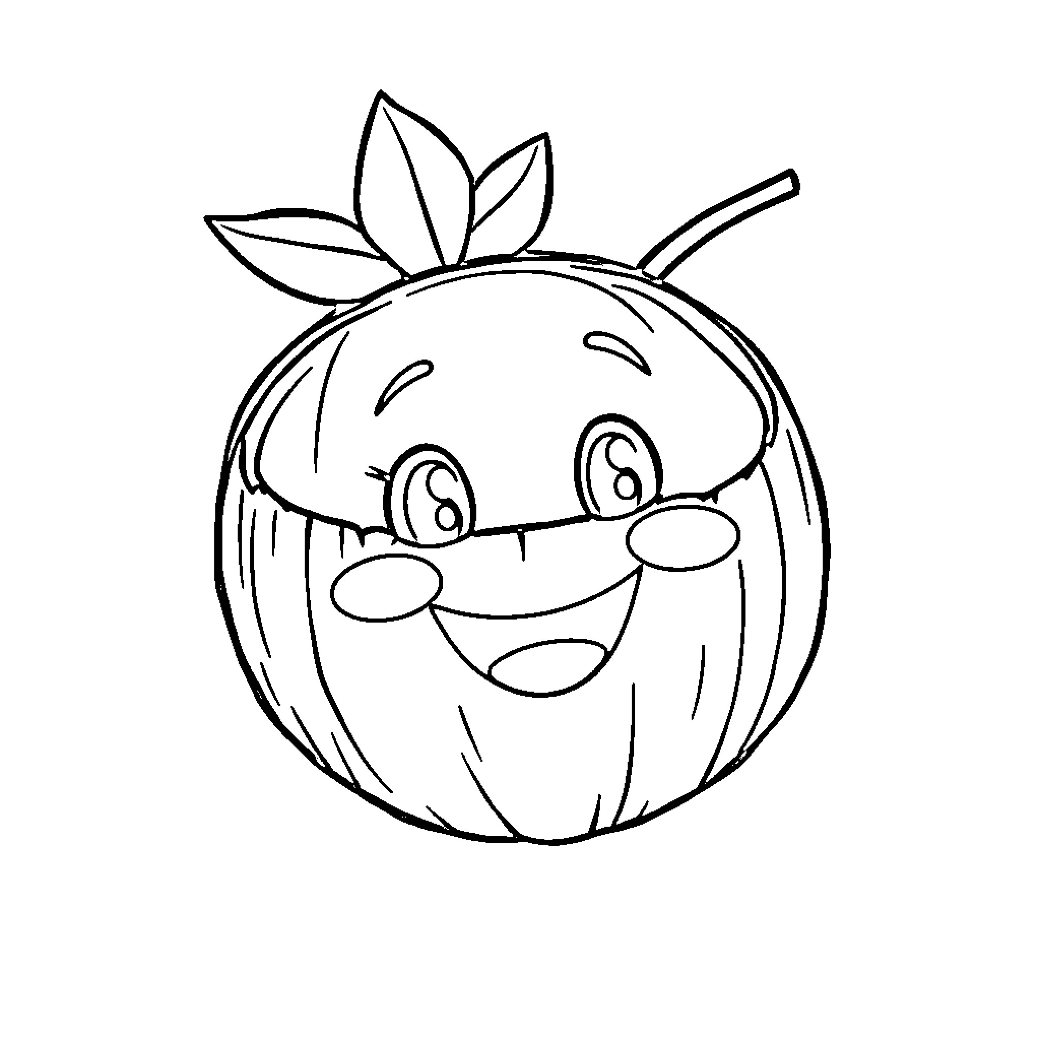 Coconut with a happy expression Coloring Page (free black-and-white line drawing printable PDF for all, from beginners to advanced learners, including children, teens, adults, and seniors)