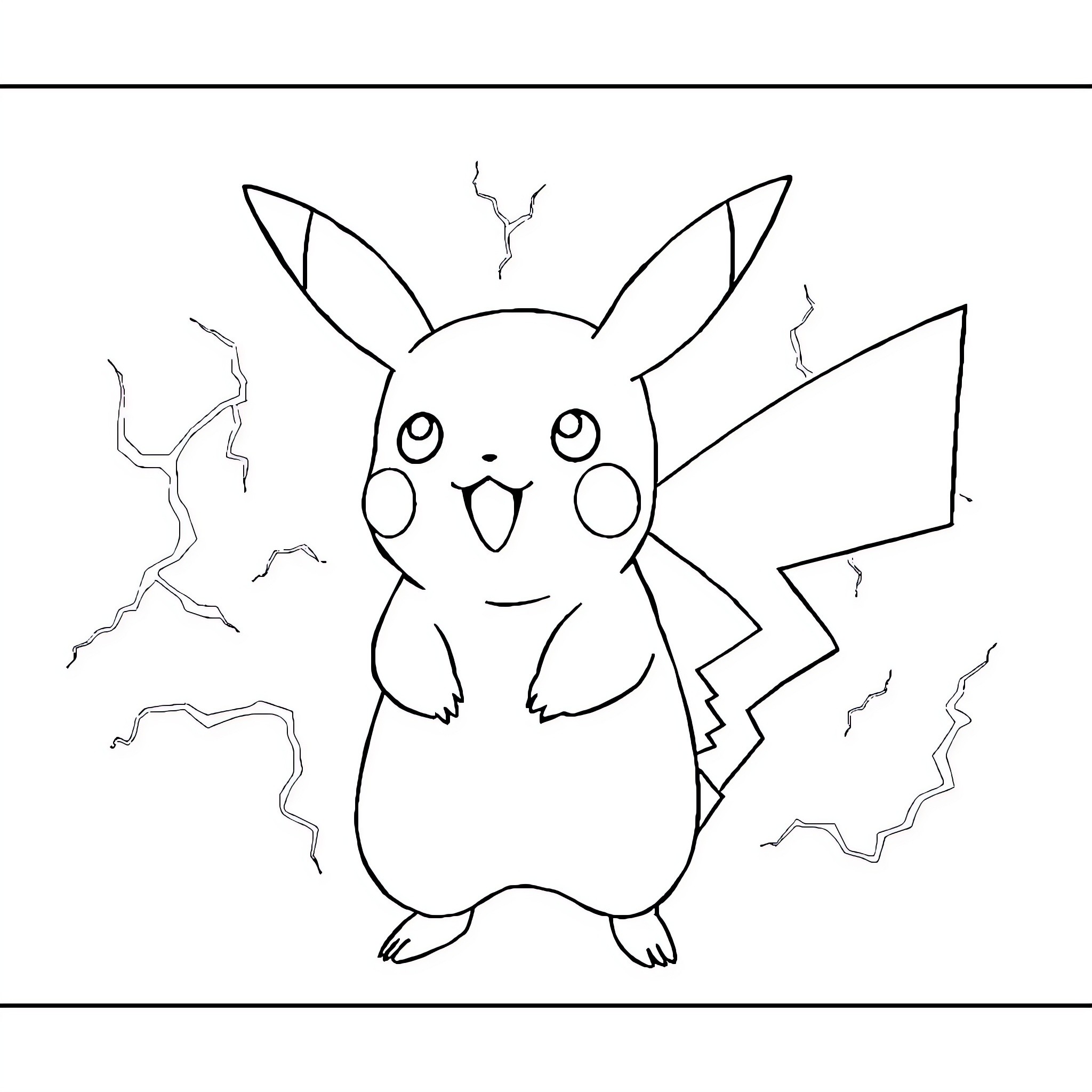 Pikachu using electric powers Coloring Page (free black-and-white line drawing printable PDF for all, from beginners to advanced learners, including children, teens, adults, and seniors)