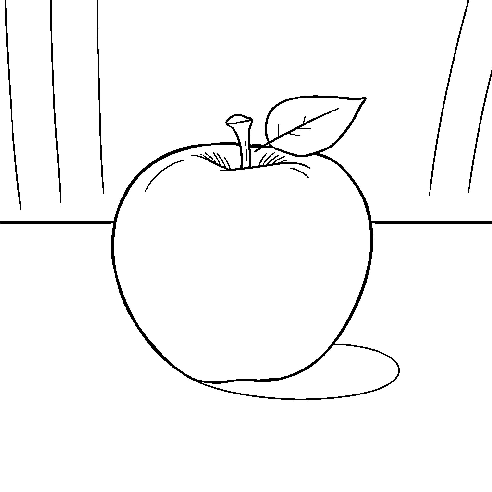 Apple in Simple Line Drawing Coloring Page (free black-and-white line drawing printable PDF for all, from beginners to advanced learners, including children, teens, adults, and seniors)