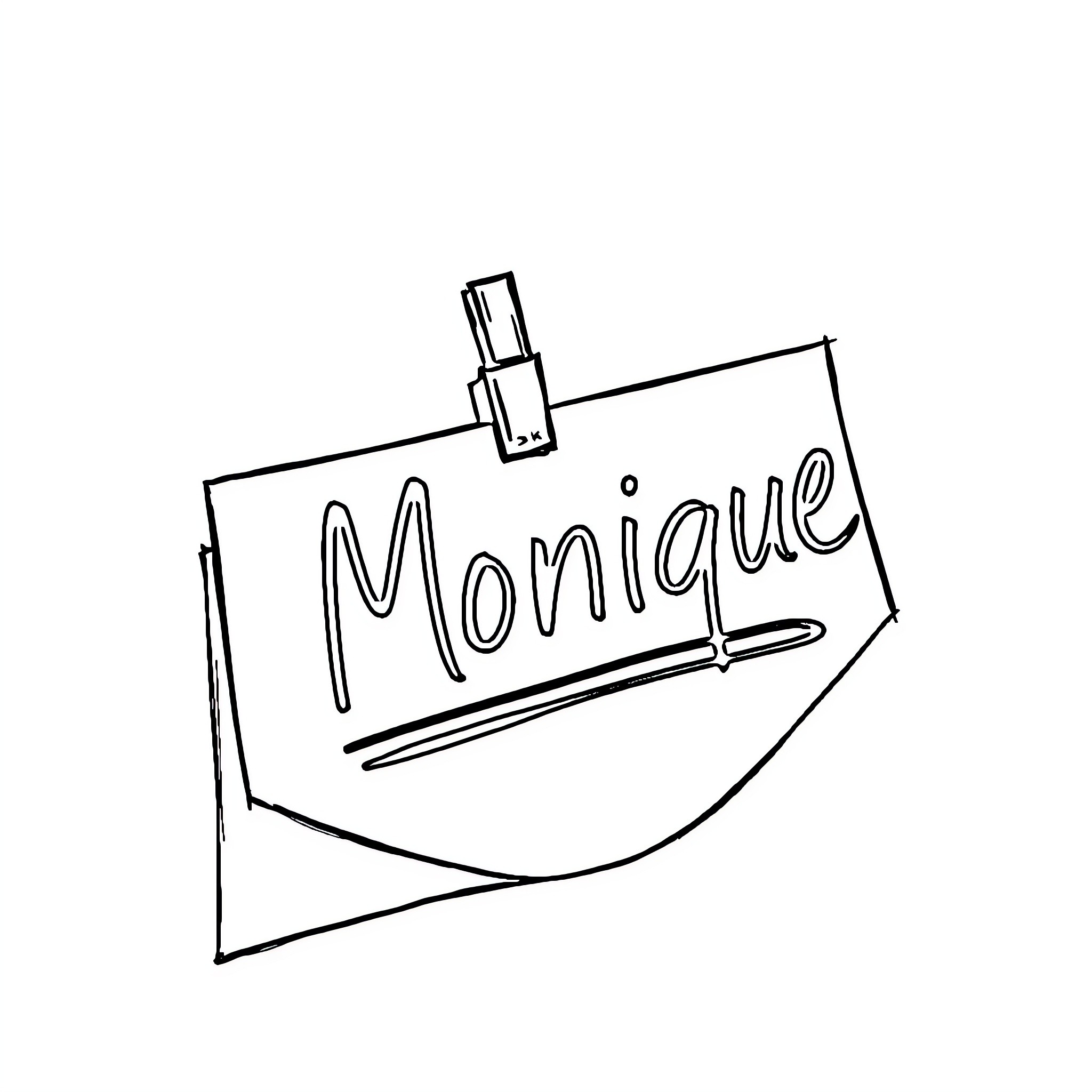Monique's simple and playful sketch Coloring Page (free black-and-white line drawing printable PDF for all, from beginners to advanced learners, including children, teens, adults, and seniors)