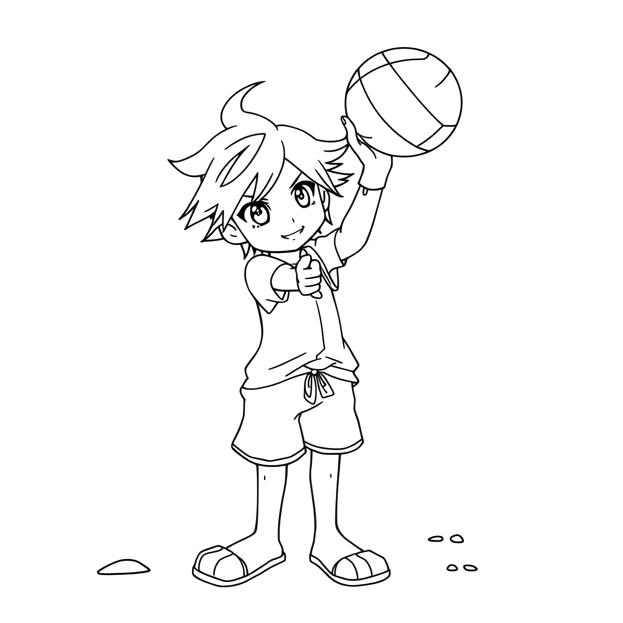 Sora playing volleyball with enthusiasm Coloring Page (free black-and-white line drawing printable PDF for all, from beginners to advanced learners, including children, teens, adults, and seniors)