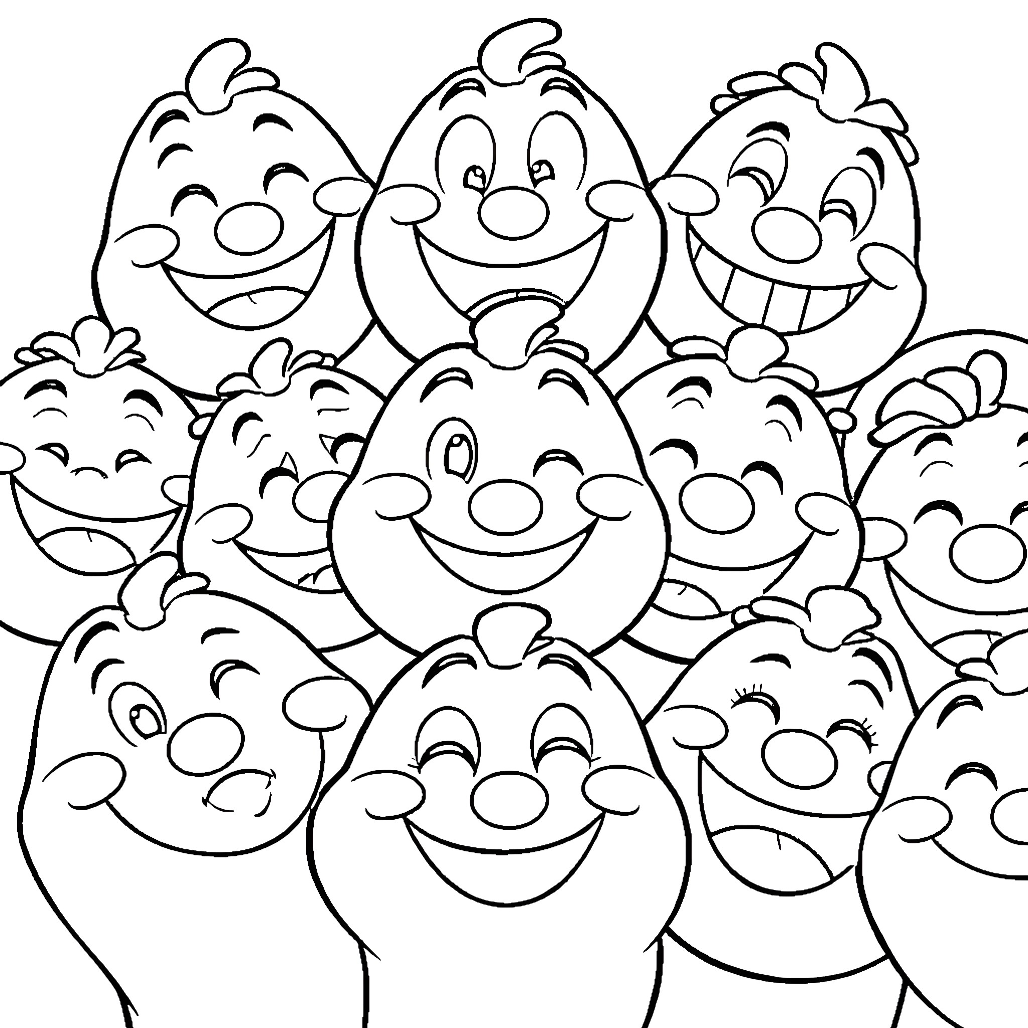Chowder characters' whimsical expressions Coloring Page (free black-and-white line drawing printable PDF for all, from beginners to advanced learners, including children, teens, adults, and seniors)