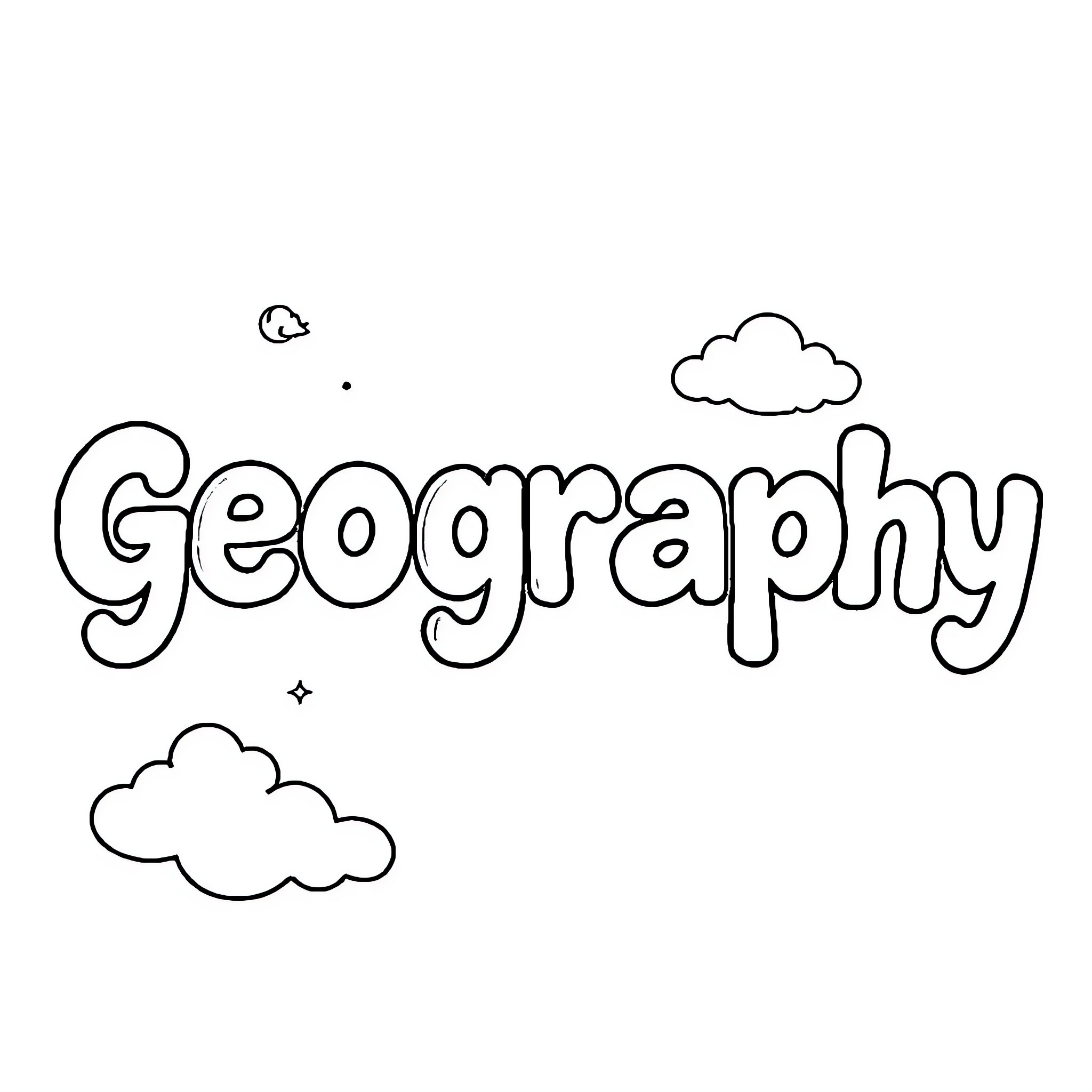 Geography with clouds and stars Coloring Page (free black-and-white line drawing printable PDF for all, from beginners to advanced learners, including children, teens, adults, and seniors)