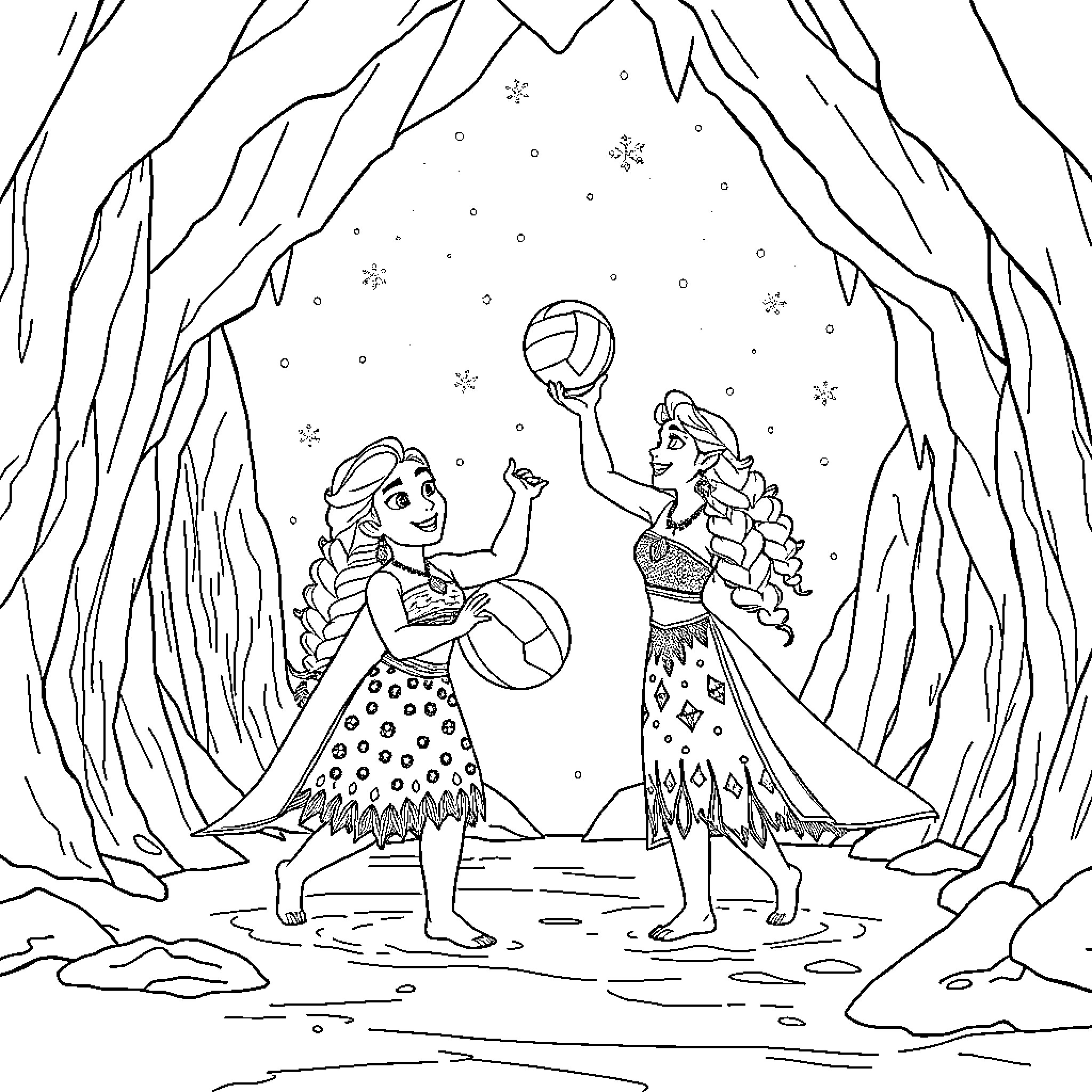 Moana and Maui adventure in the magical forest Coloring Page (free black-and-white line drawing printable PDF for all, from beginners to advanced learners, including children, teens, adults, and seniors)