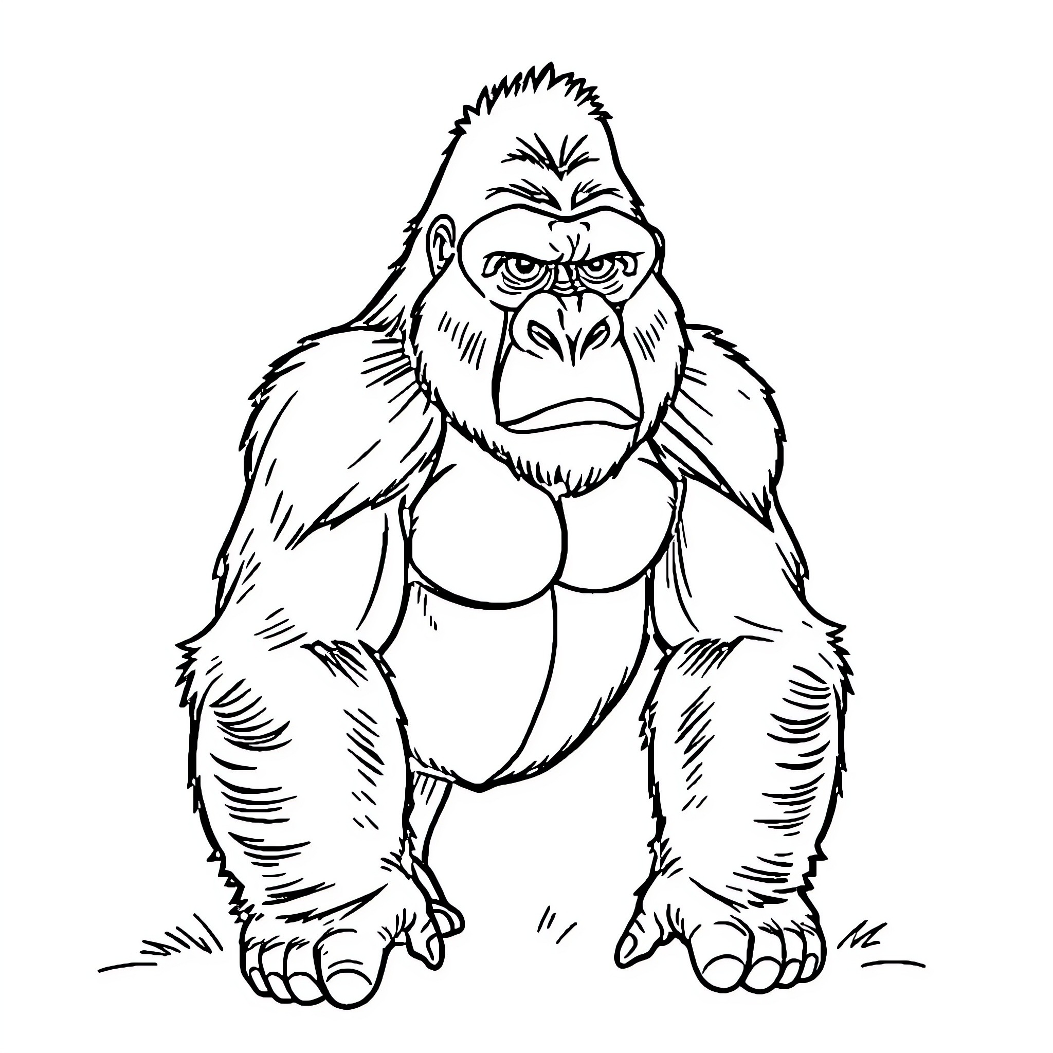 Gorilla displaying aggressive expression Coloring Page (free black-and-white line drawing printable PDF for all, from beginners to advanced learners, including children, teens, adults, and seniors)
