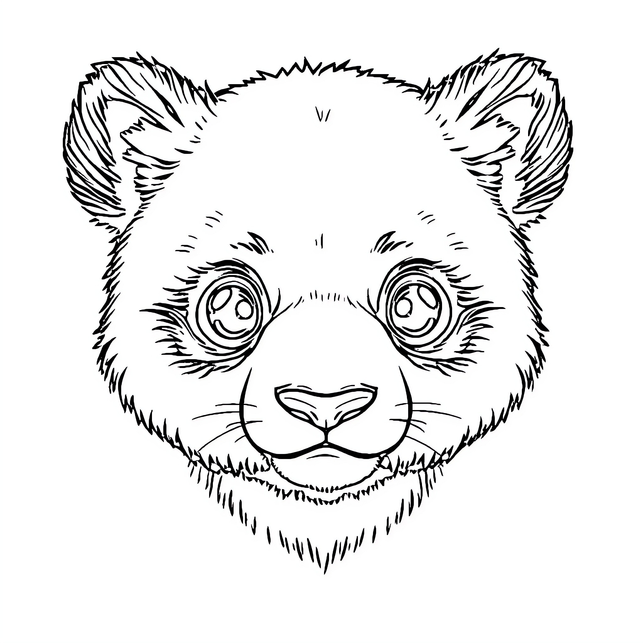Panda with expressive features and furry details Coloring Page (free black-and-white line drawing printable PDF for all, from beginners to advanced learners, including children, teens, adults, and seniors)