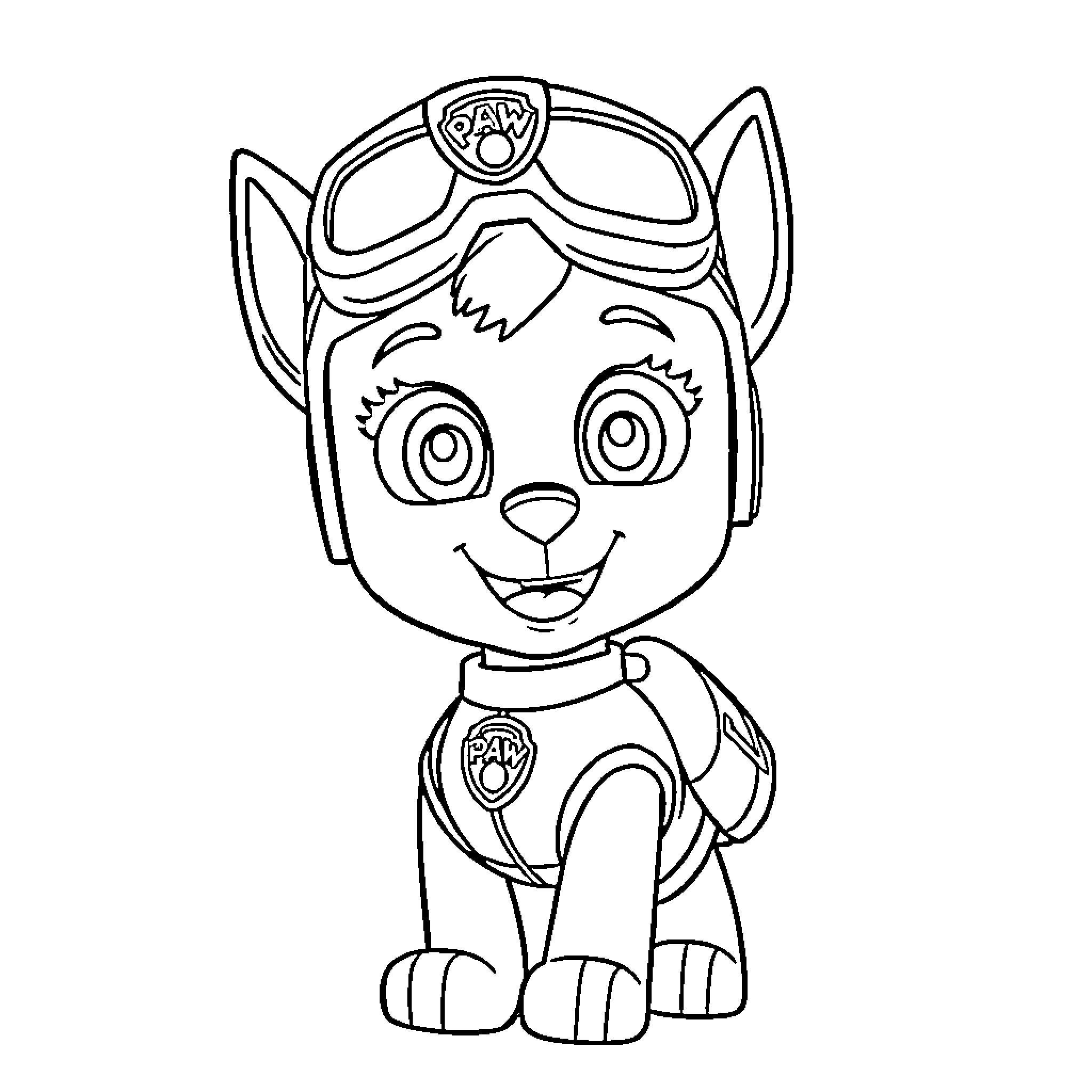 Skye's Paw Patrol Adventures Coloring Page (free black-and-white line drawing printable PDF for all, from beginners to advanced learners, including children, teens, adults, and seniors)