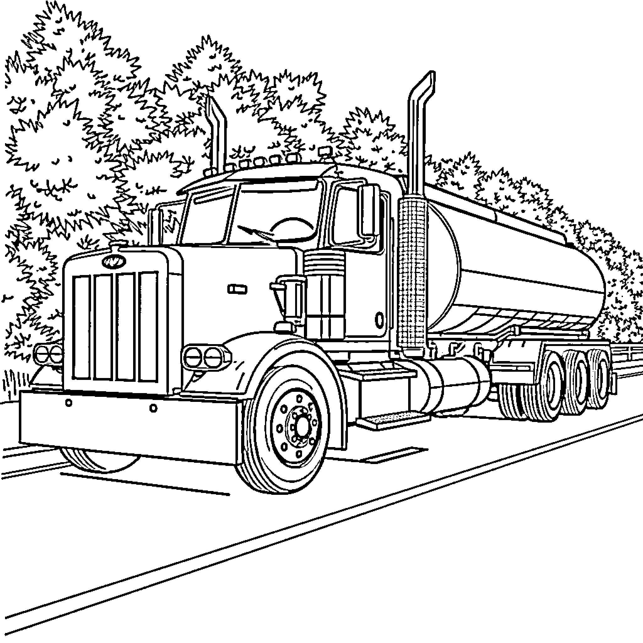Truck transporting cargo on the road Coloring Page (free black-and-white line drawing printable PDF for all, from beginners to advanced learners, including children, teens, adults, and seniors)
