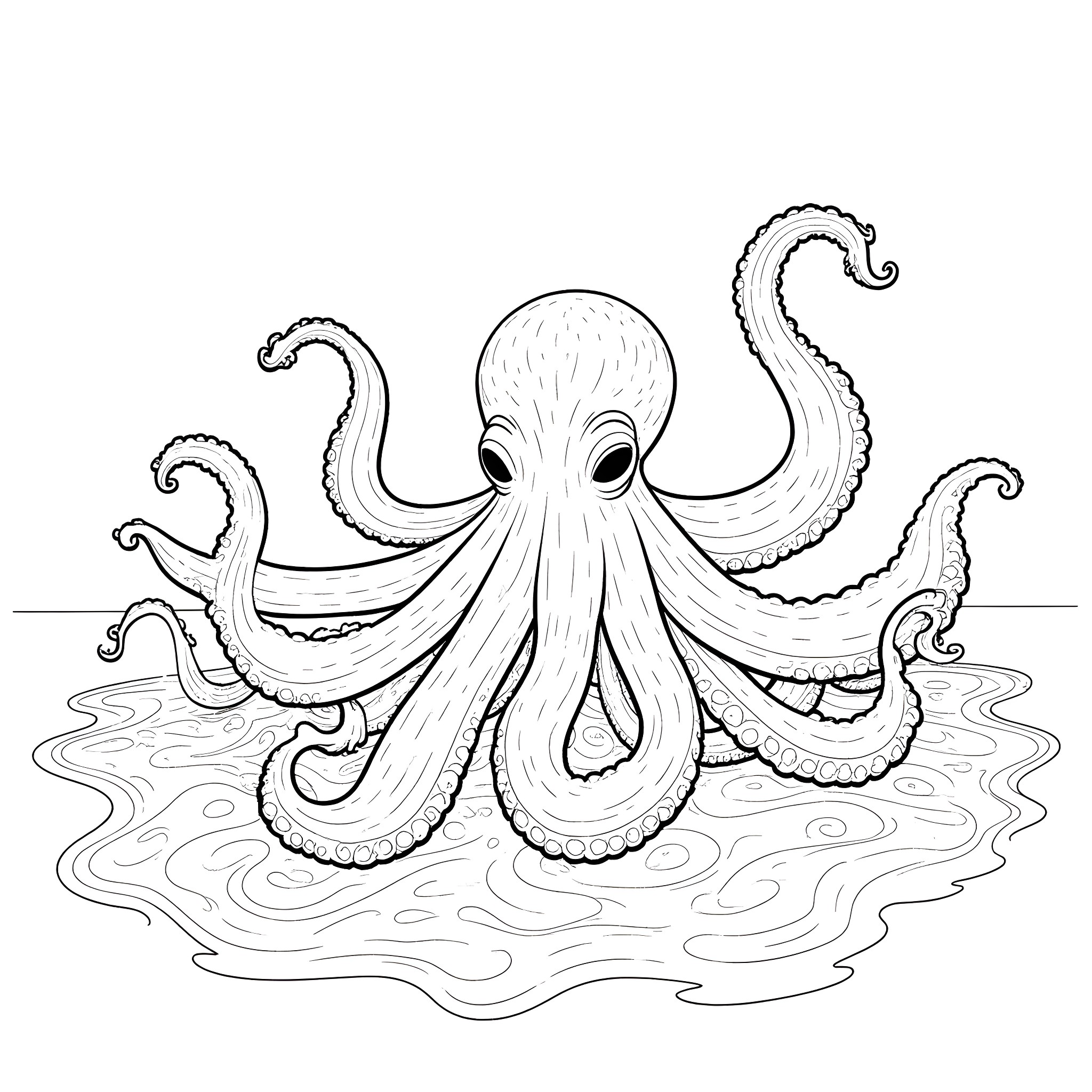 Cthulhu, the Tentacled Titan in the Watery Abyss Coloring Page (free black-and-white line drawing printable PDF for all, from beginners to advanced learners, including children, teens, adults, and seniors)