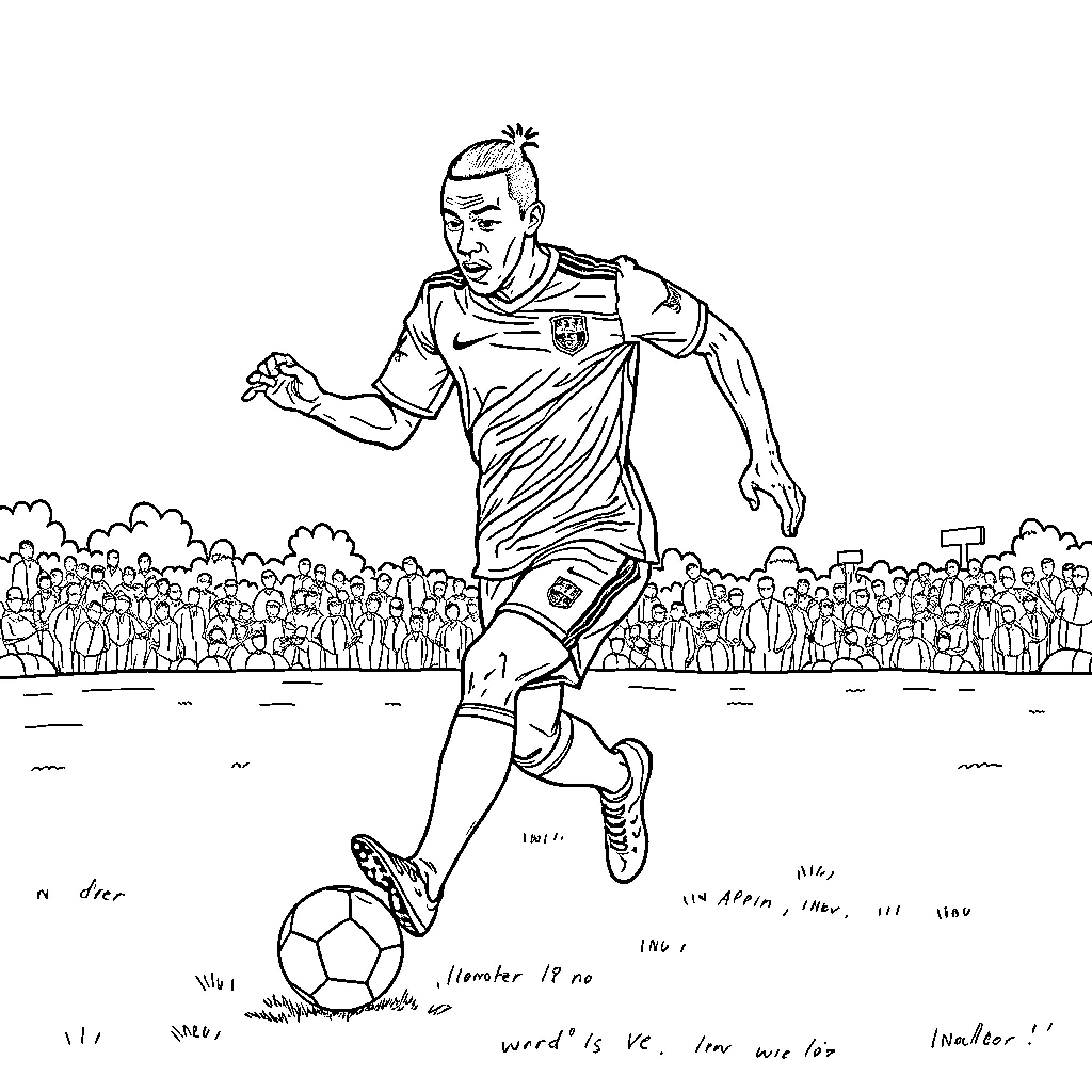 Mbappe Scoring Goal in Soccer Match Coloring Page (free black-and-white line drawing printable PDF for all, from beginners to advanced learners, including children, teens, adults, and seniors)