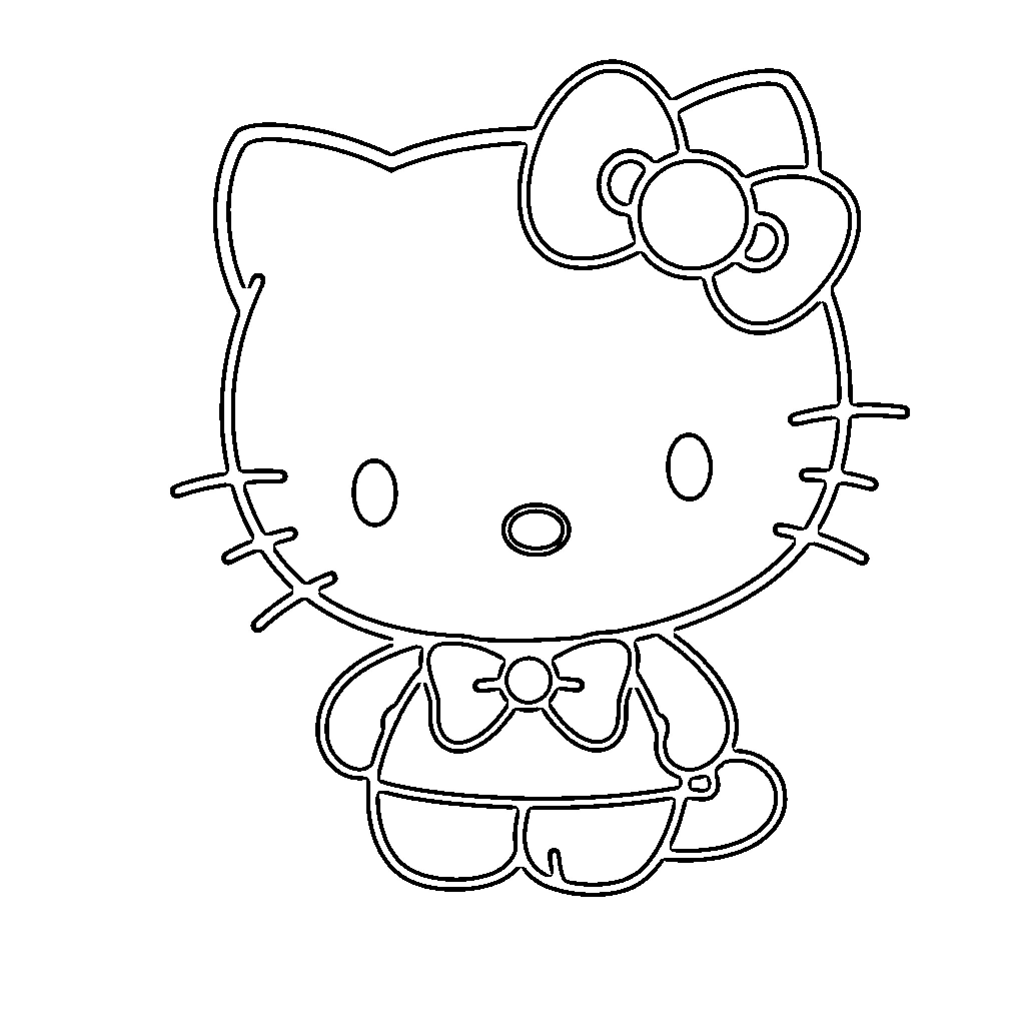 Hello Kitty sitting calmly Coloring Page (free black-and-white line drawing printable PDF for all, from beginners to advanced learners, including children, teens, adults, and seniors)