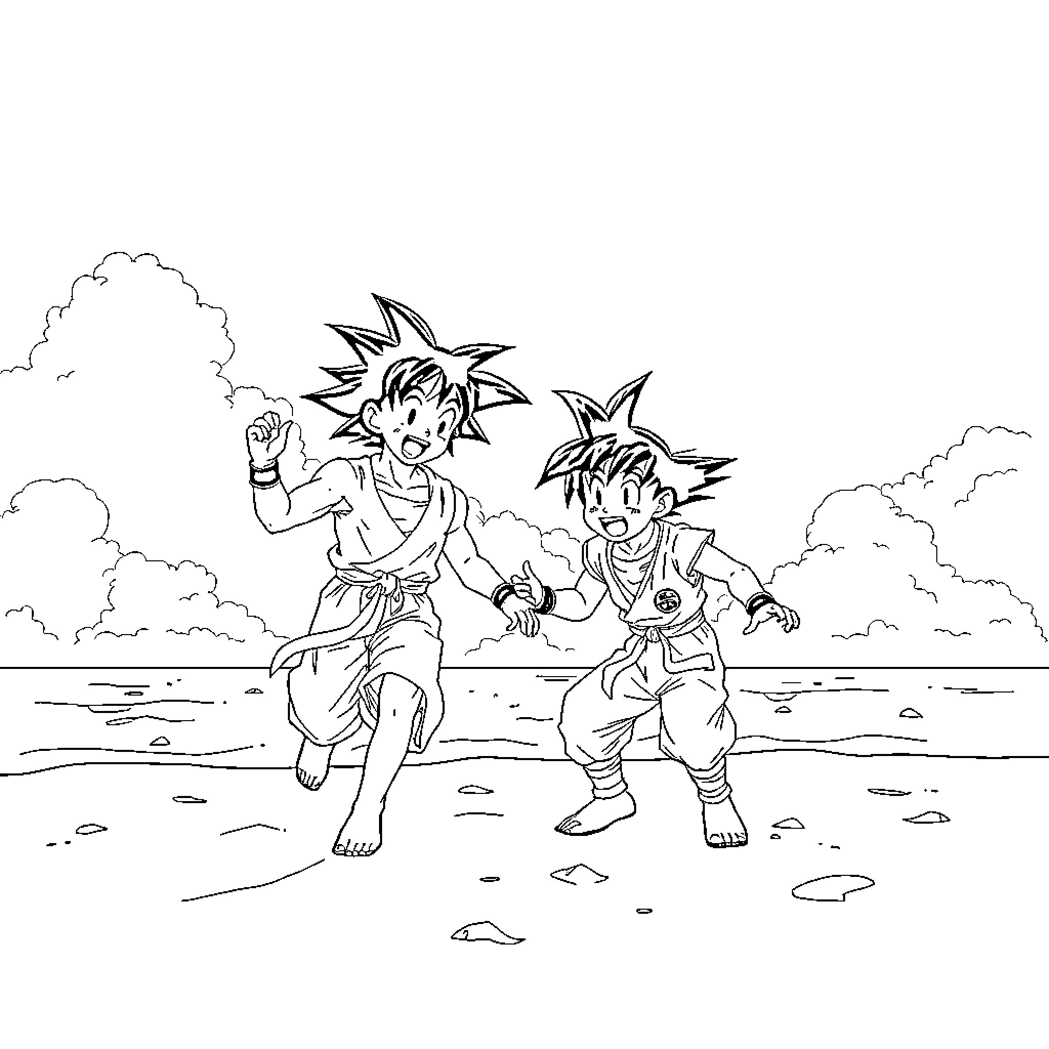 Tsubasa's Adventurous Playful Duo Coloring Page (free black-and-white line drawing printable PDF for all, from beginners to advanced learners, including children, teens, adults, and seniors)