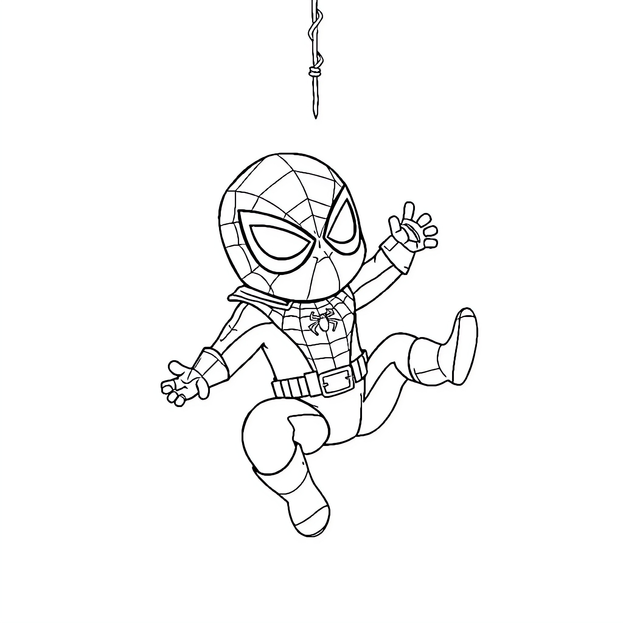 Baby Spiderman jumping with excitement Coloring Page (free black-and-white line drawing printable PDF for all, from beginners to advanced learners, including children, teens, adults, and seniors)