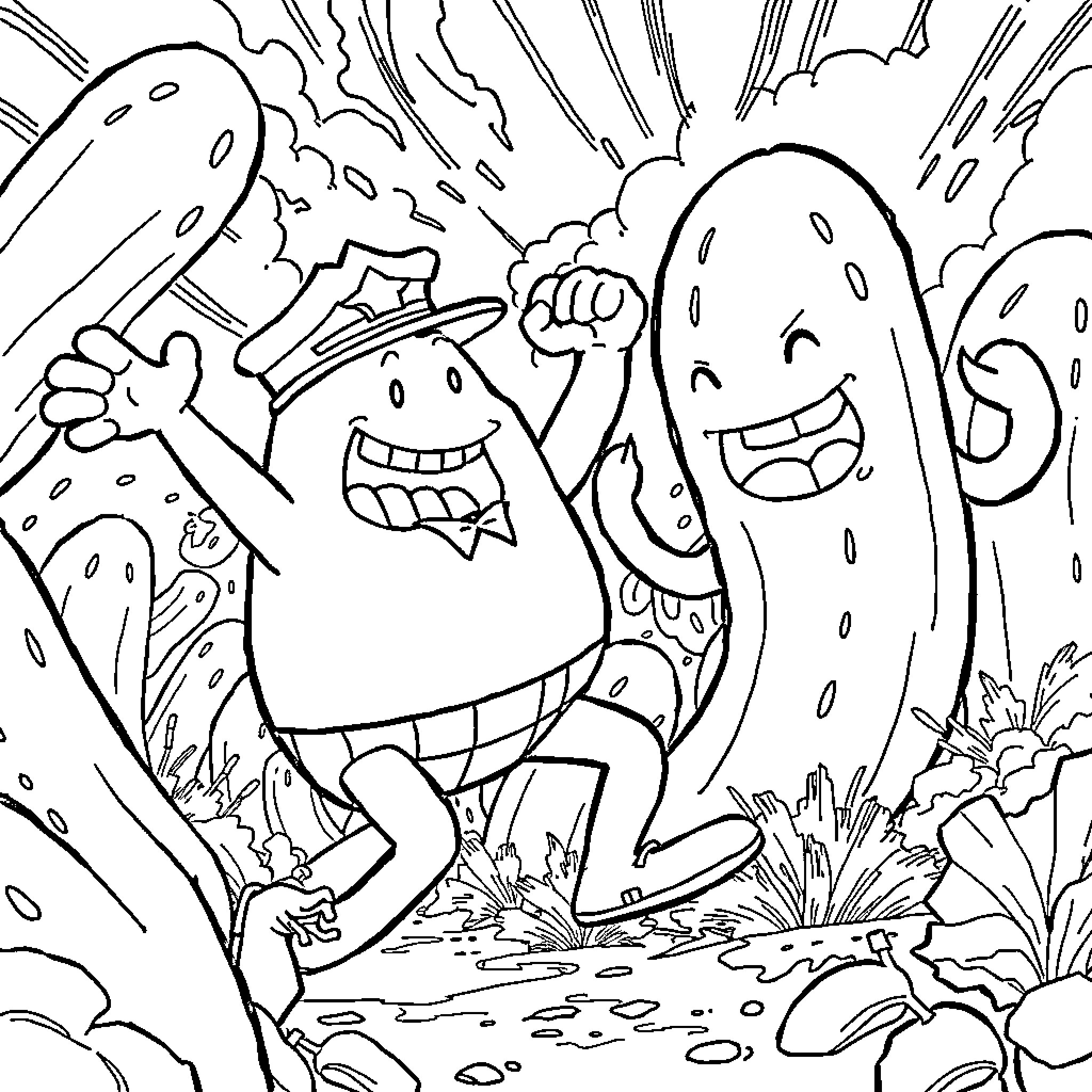 Captain Underpants' Adventure in the Outdoors Coloring Page (free black-and-white line drawing printable PDF for all, from beginners to advanced learners, including children, teens, adults, and seniors)