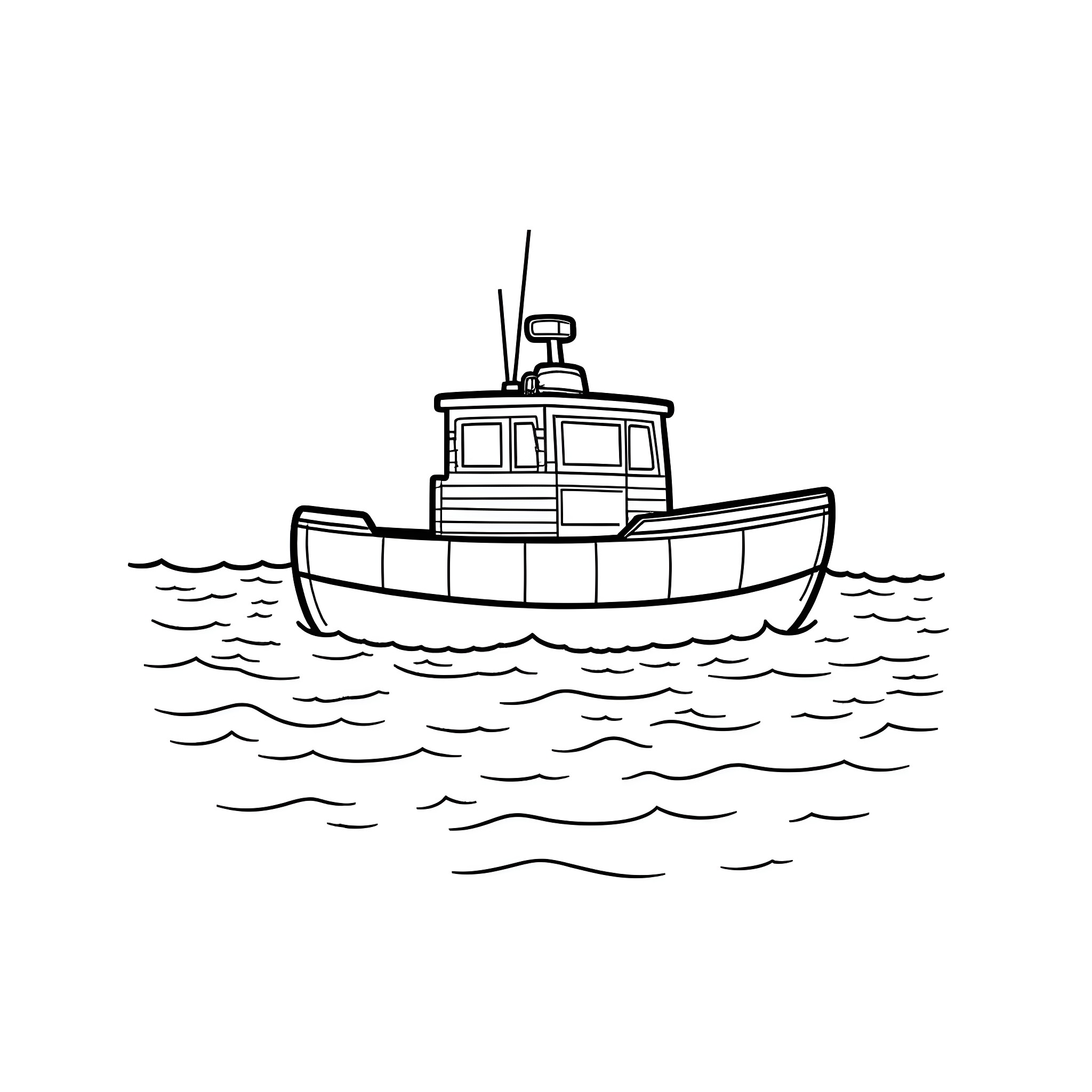 Lobster Boat Sailing Across the Waves Coloring Page (free black-and-white line drawing printable PDF for all, from beginners to advanced learners, including children, teens, adults, and seniors)