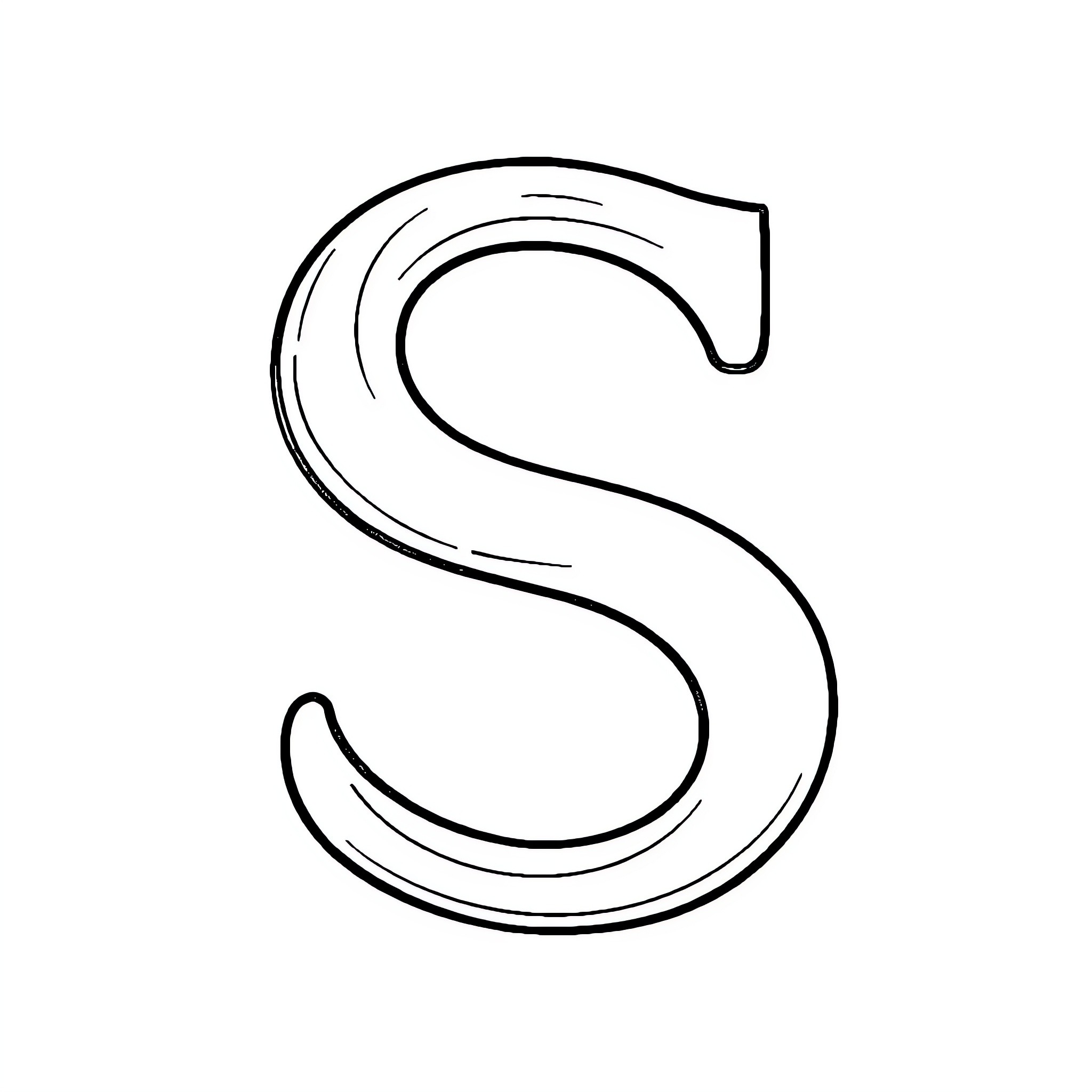 Stylized letter S shape Coloring Page (free black-and-white line drawing printable PDF for all, from beginners to advanced learners, including children, teens, adults, and seniors)