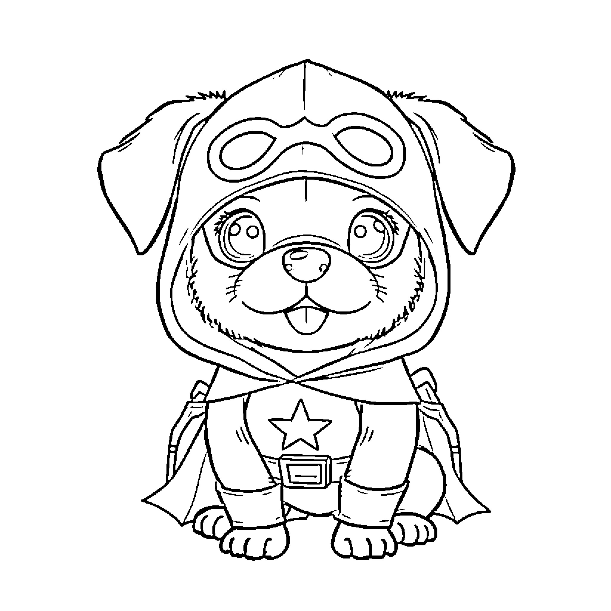 Spiderpup heroically saving the day Coloring Page (free black-and-white line drawing printable PDF for all, from beginners to advanced learners, including children, teens, adults, and seniors)