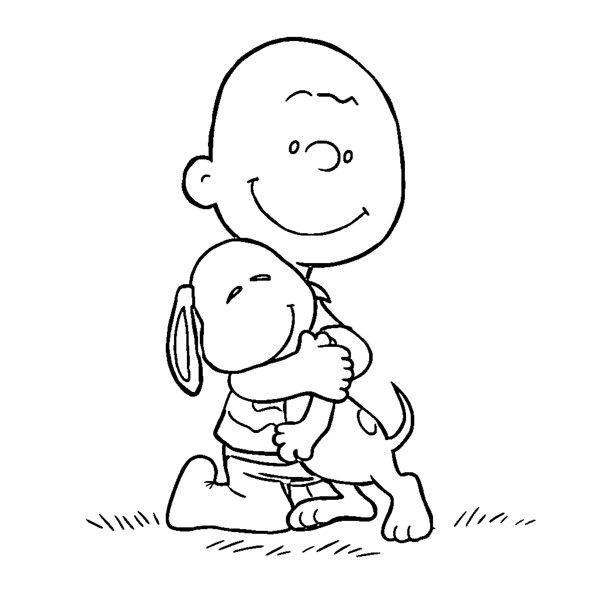 Charlie Brown and his Loyal Companion Coloring Page (free black-and-white line drawing printable PDF for all, from beginners to advanced learners, including children, teens, adults, and seniors)
