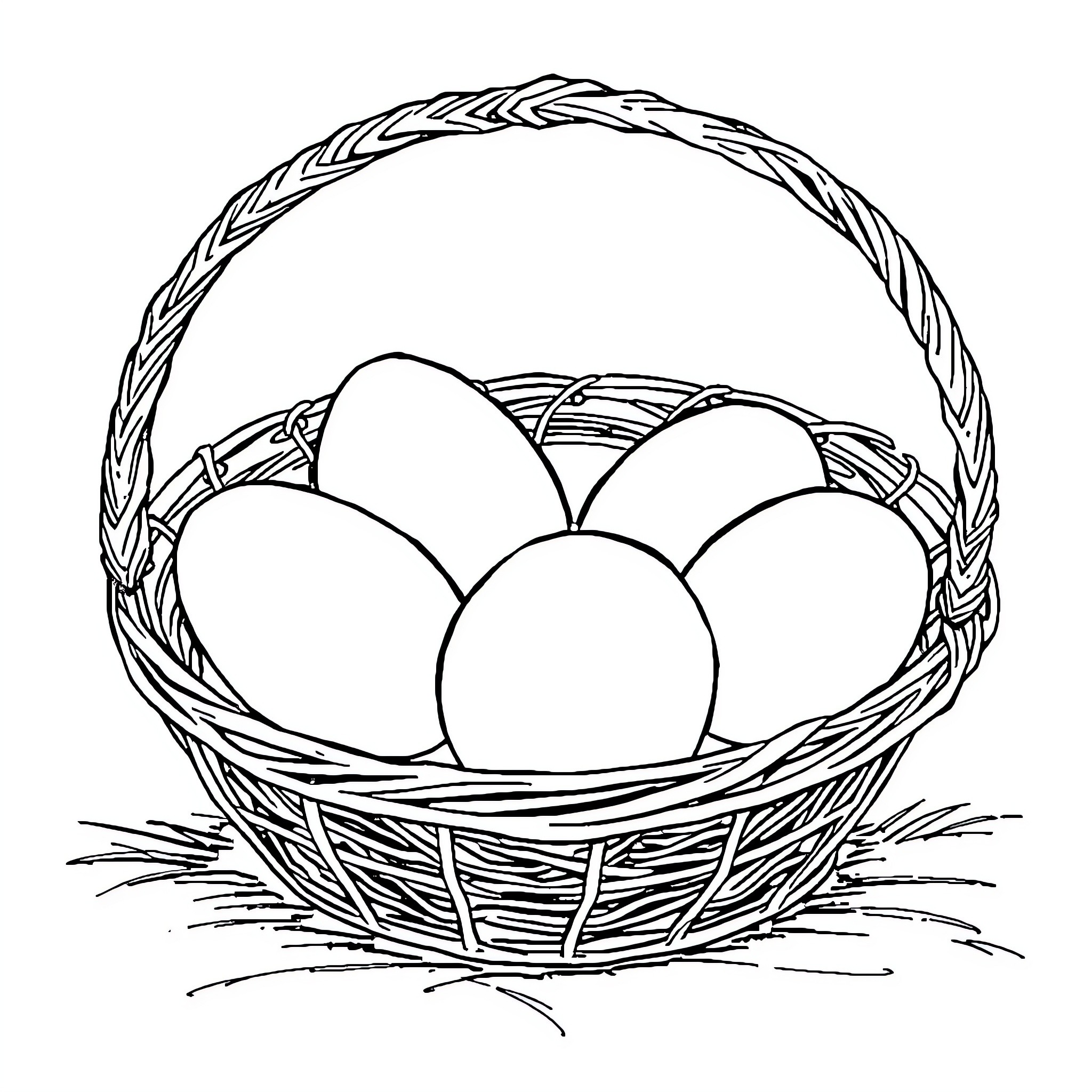 Egg basket with assorted eggs Coloring Page (free black-and-white line drawing printable PDF for all, from beginners to advanced learners, including children, teens, adults, and seniors)