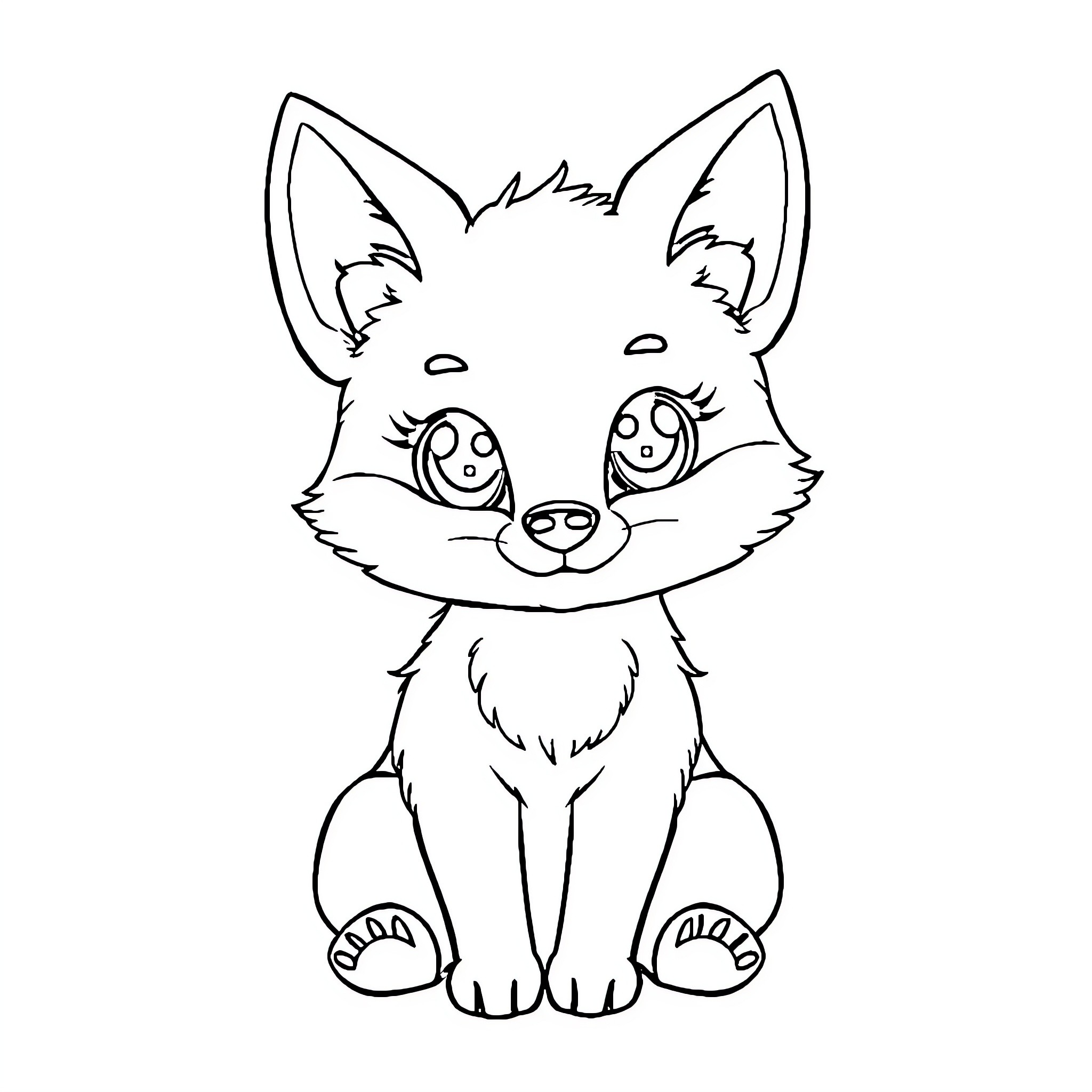 Fox with a happy expression Coloring Page (free black-and-white line drawing printable PDF for all, from beginners to advanced learners, including children, teens, adults, and seniors)