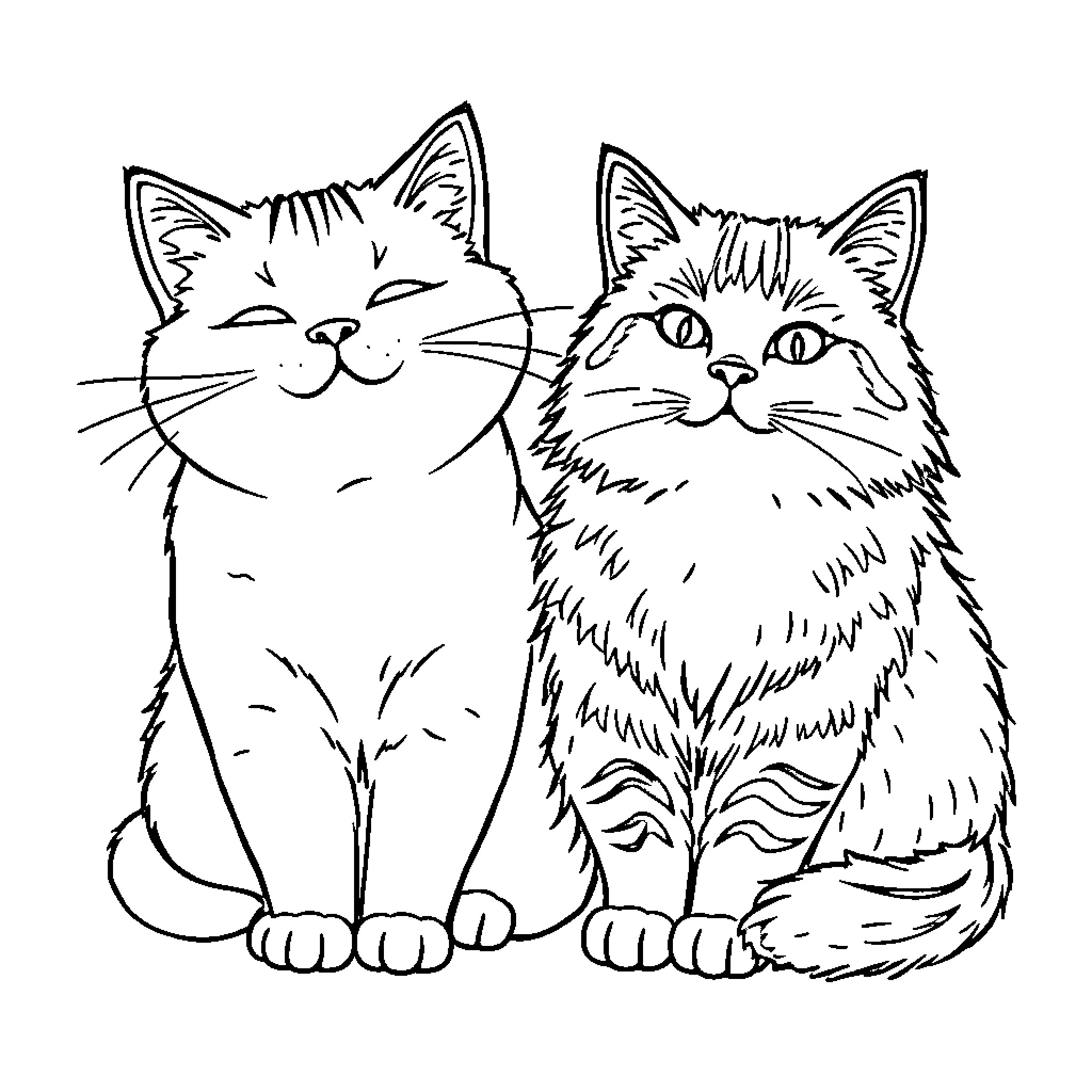 Pusheen cats relaxing together Coloring Page (free black-and-white line drawing printable PDF for all, from beginners to advanced learners, including children, teens, adults, and seniors)