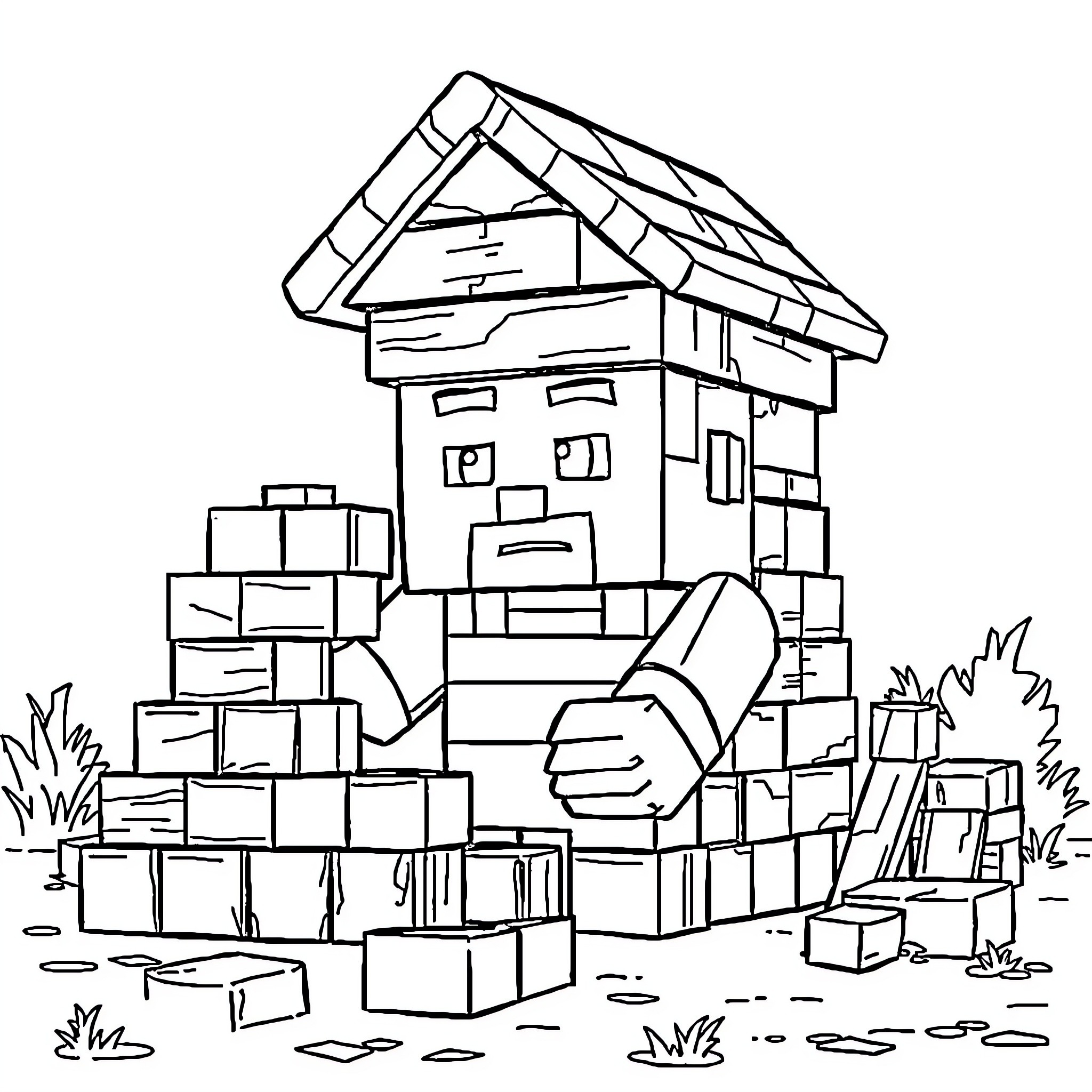 Steve's Messy Home Piled High with Boxes Coloring Page (free black-and-white line drawing printable PDF for all, from beginners to advanced learners, including children, teens, adults, and seniors)