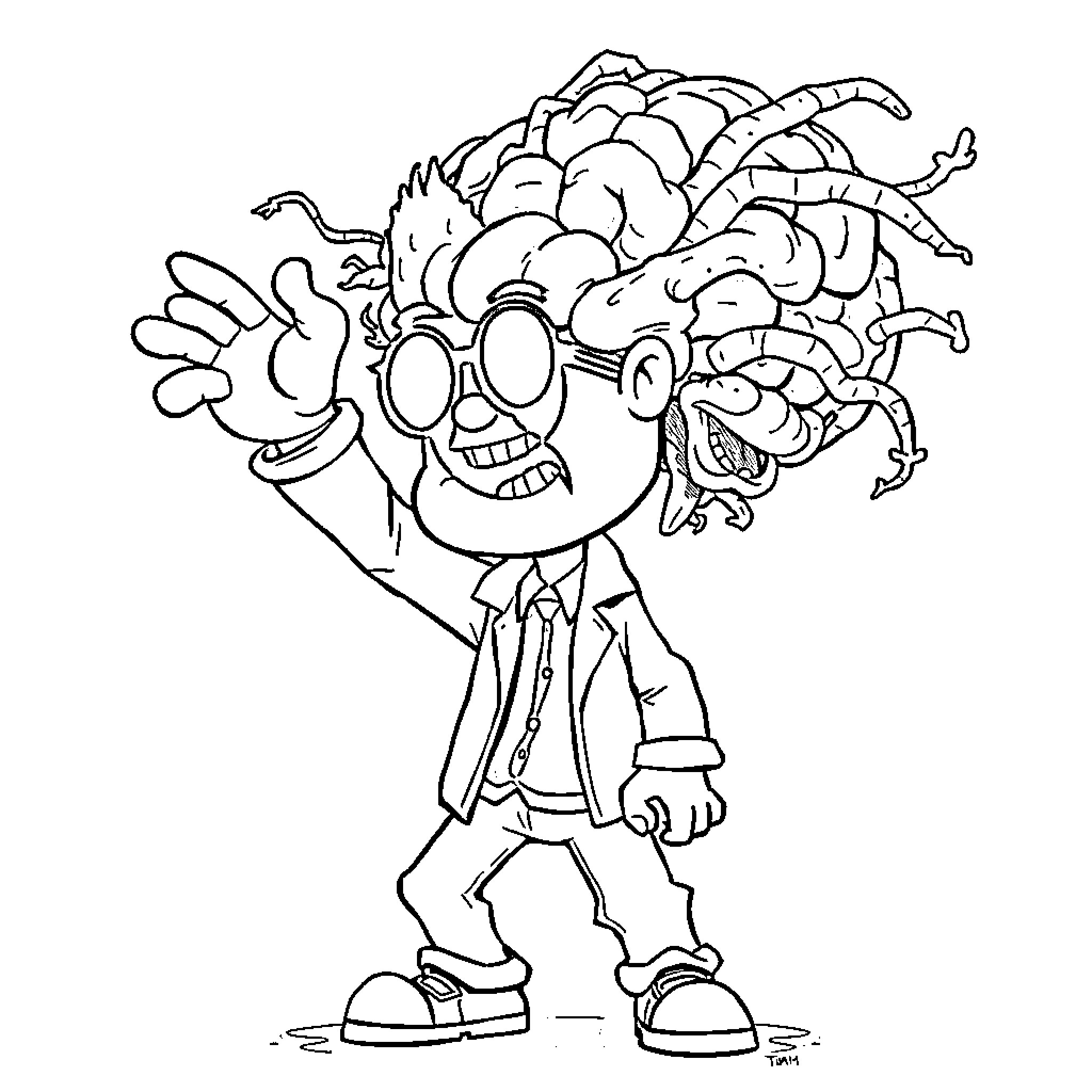 Admin illustration of a wacky character with an expressive pose Coloring Page (free black-and-white line drawing printable PDF for all, from beginners to advanced learners, including children, teens, adults, and seniors)
