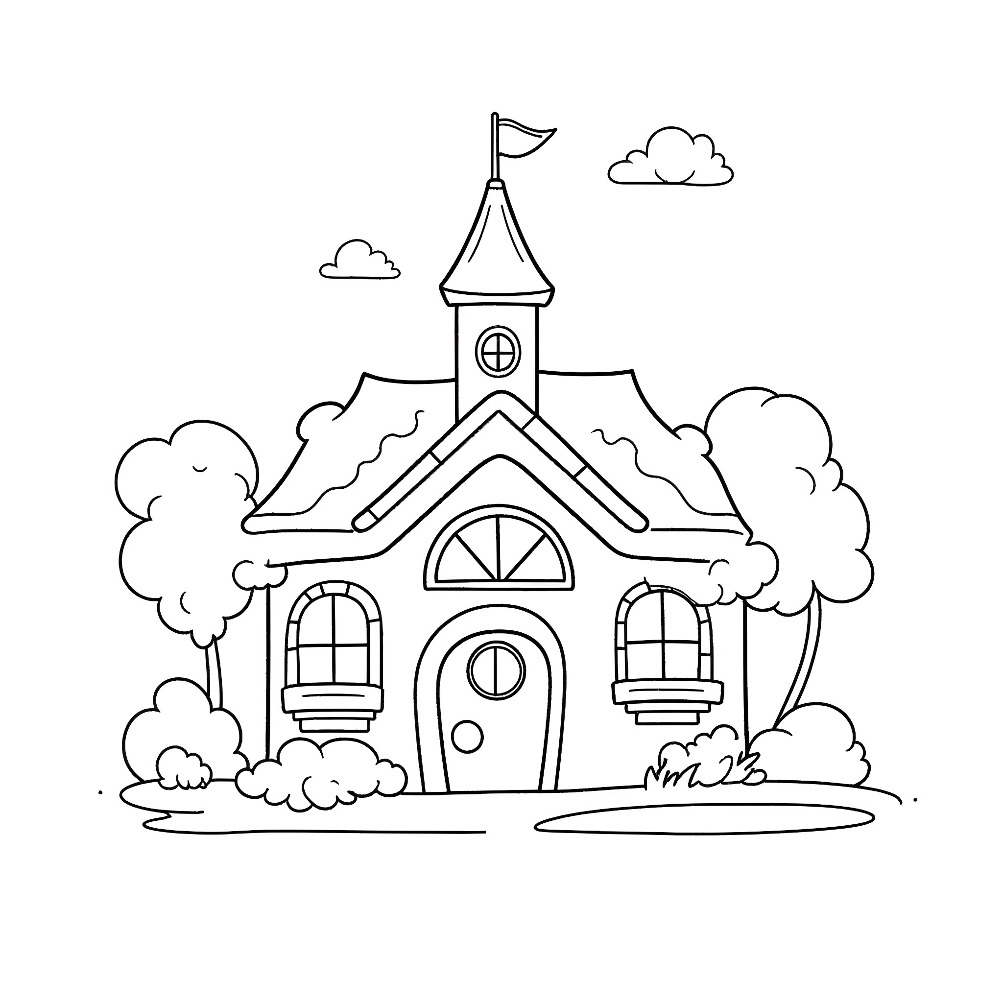 Mickey Mouse's Enchanted Cottage Coloring Page (free black-and-white line drawing printable PDF for all, from beginners to advanced learners, including children, teens, adults, and seniors)