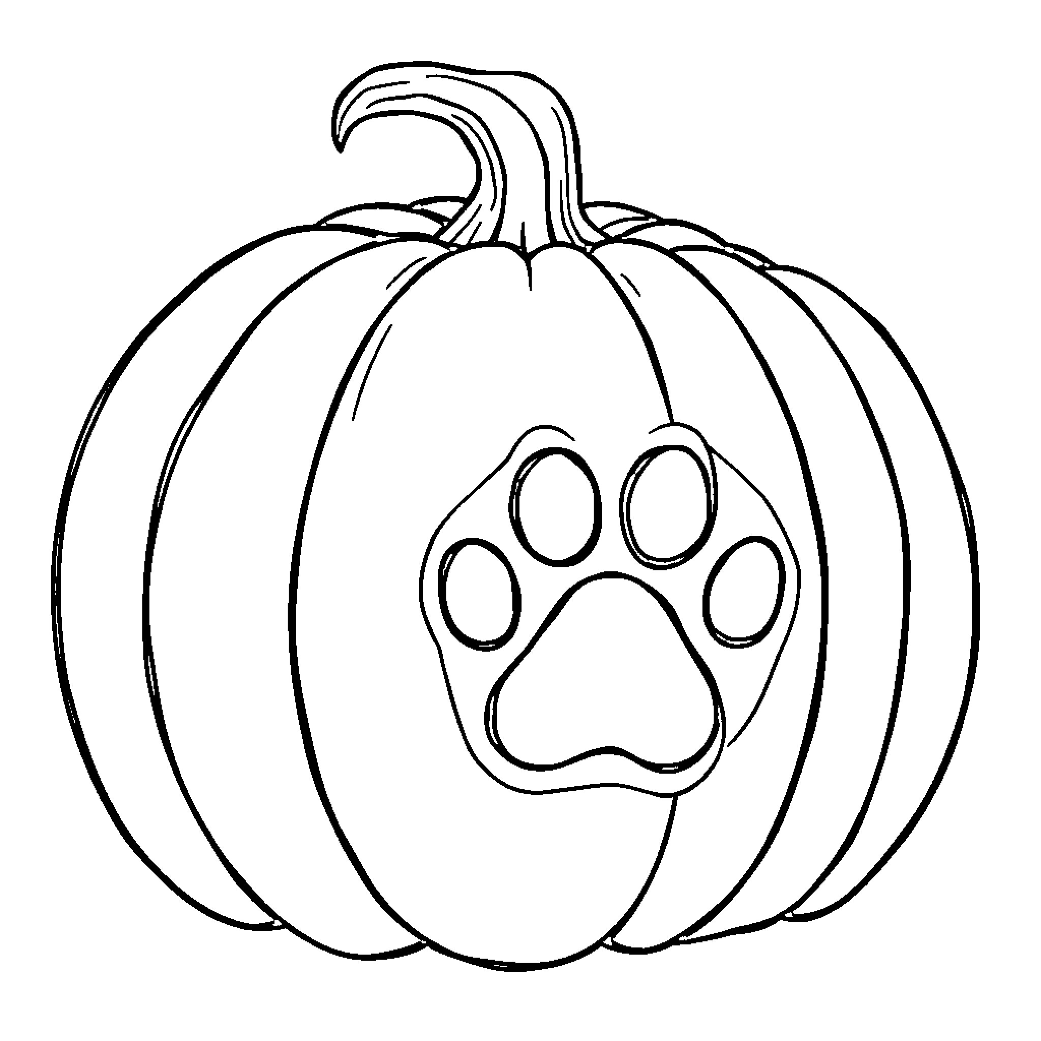 Pumpkin with paw print carving Coloring Page (free black-and-white line drawing printable PDF for all, from beginners to advanced learners, including children, teens, adults, and seniors)
