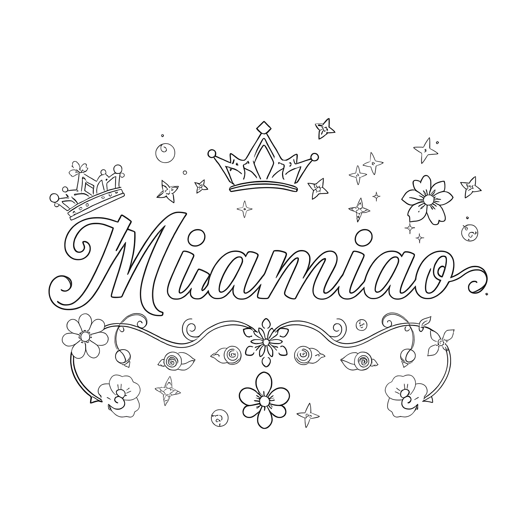 Miaomiao's enchanting floral adventure Coloring Page (free black-and-white line drawing printable PDF for all, from beginners to advanced learners, including children, teens, adults, and seniors)