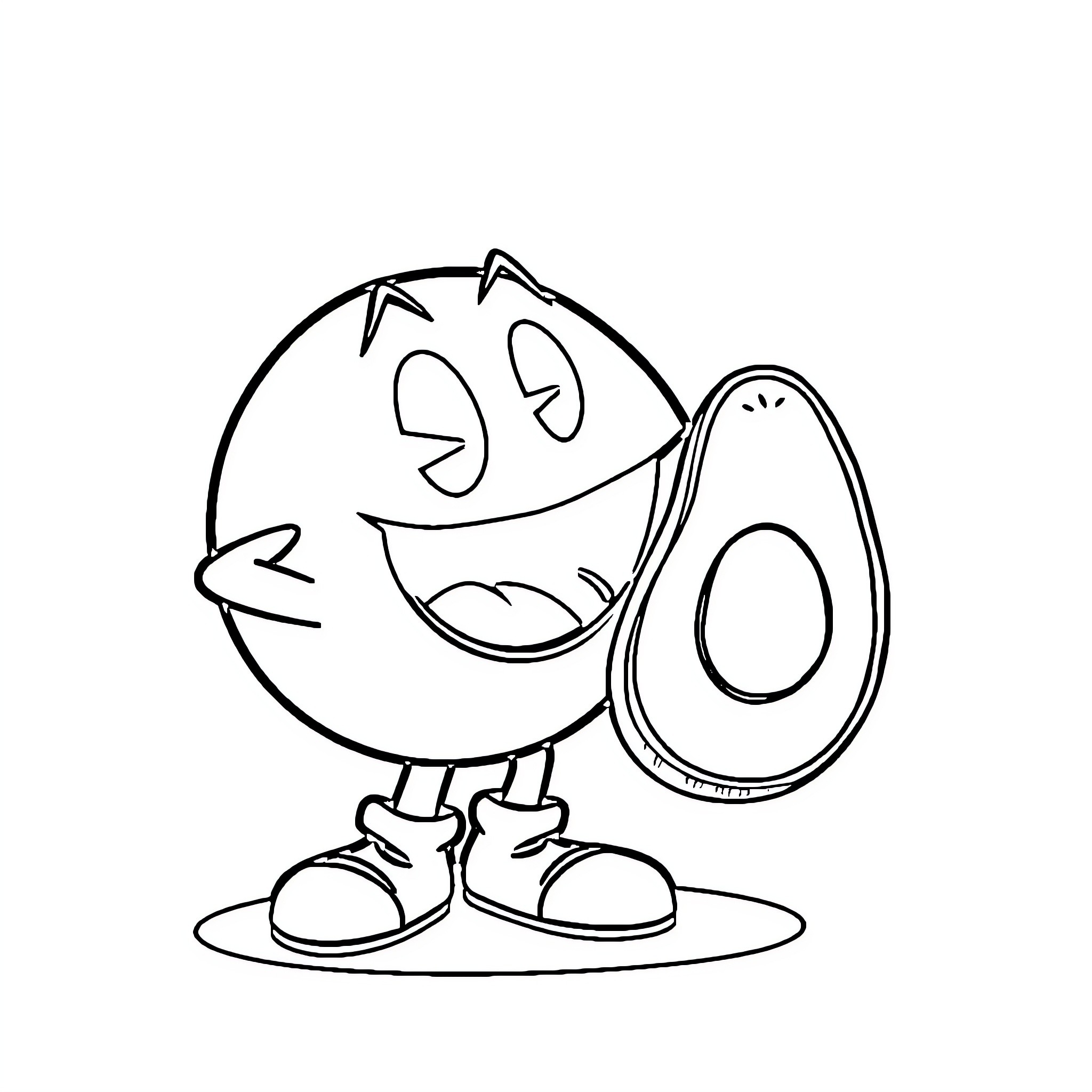 Pacman character in playful pose Coloring Page (free black-and-white line drawing printable PDF for all, from beginners to advanced learners, including children, teens, adults, and seniors)