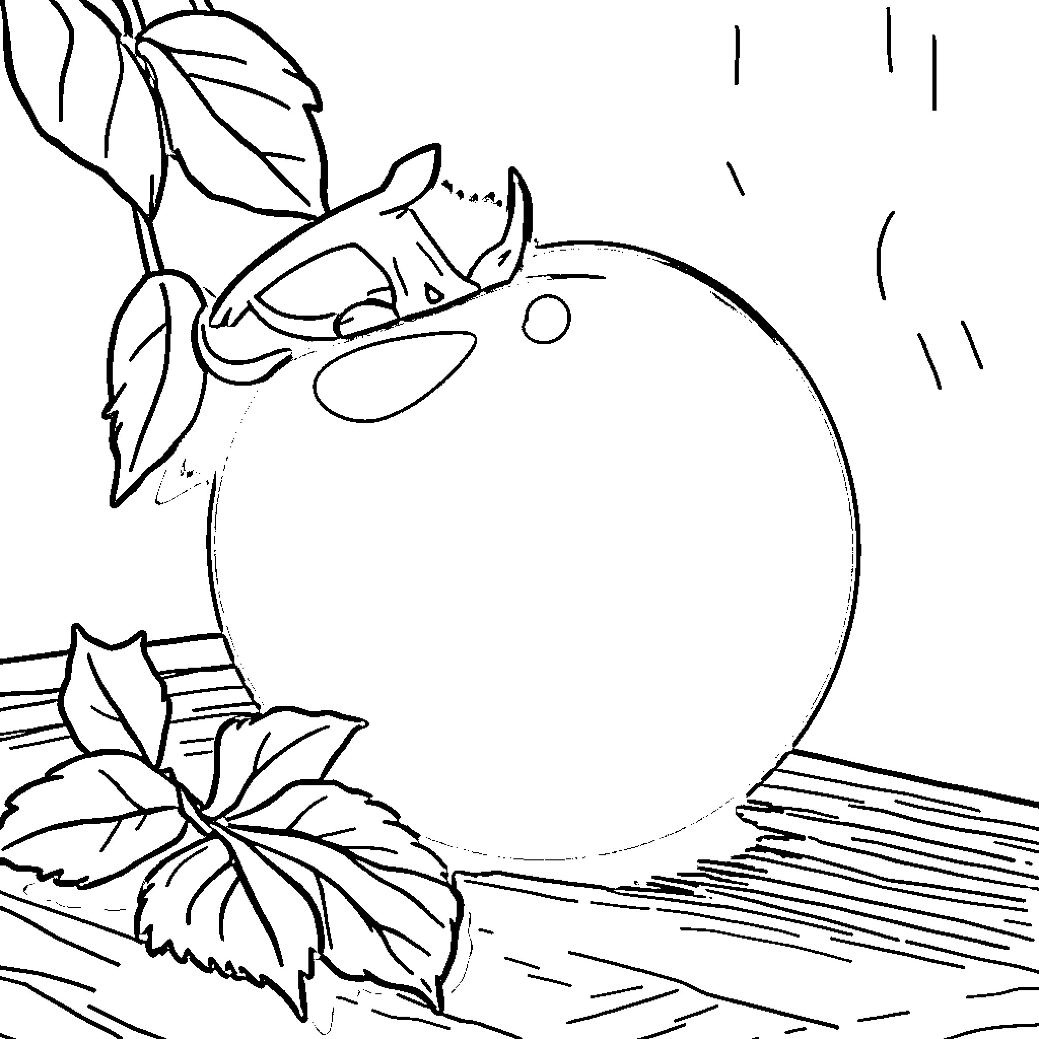 Tomato plant growing amidst leaves and rain Coloring Page (free black-and-white line drawing printable PDF for all, from beginners to advanced learners, including children, teens, adults, and seniors)