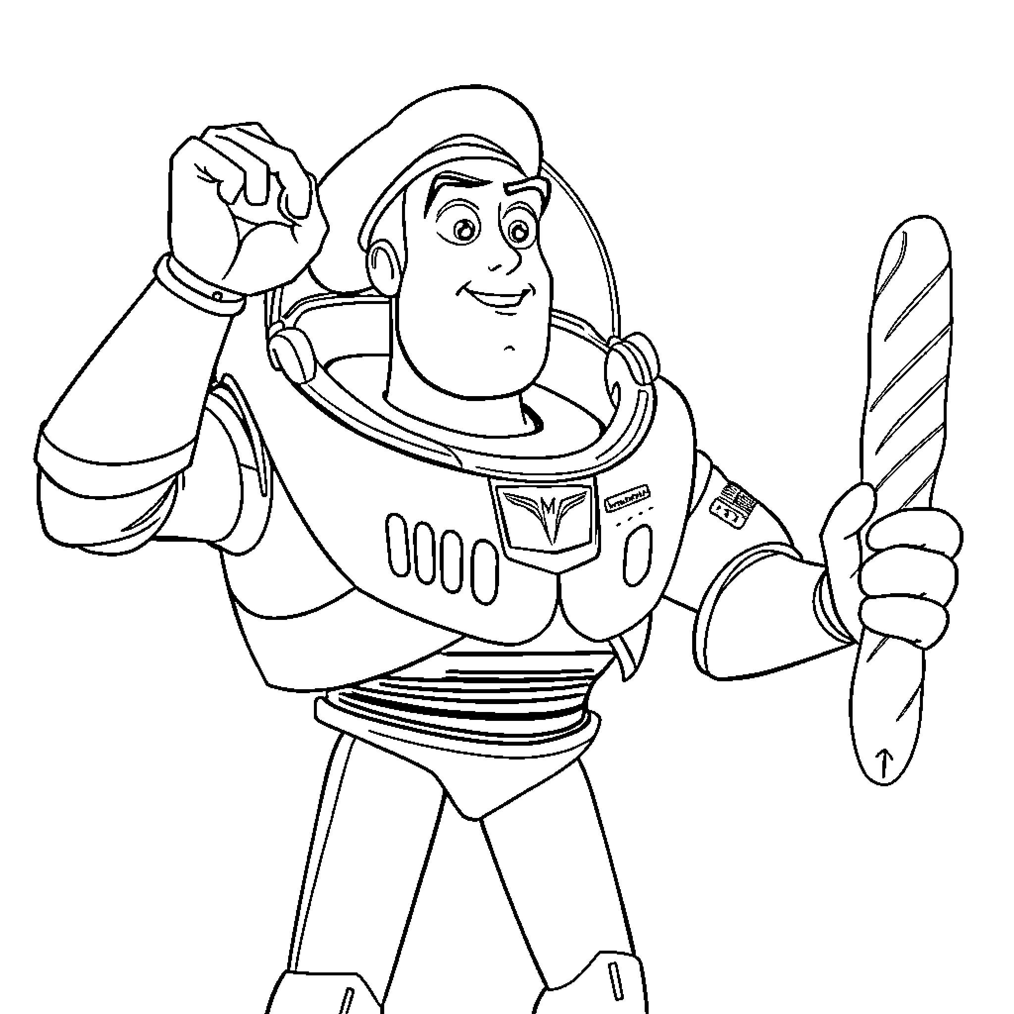 Buzz Lightyear on a space adventure Coloring Page (free black-and-white line drawing printable PDF for all, from beginners to advanced learners, including children, teens, adults, and seniors)