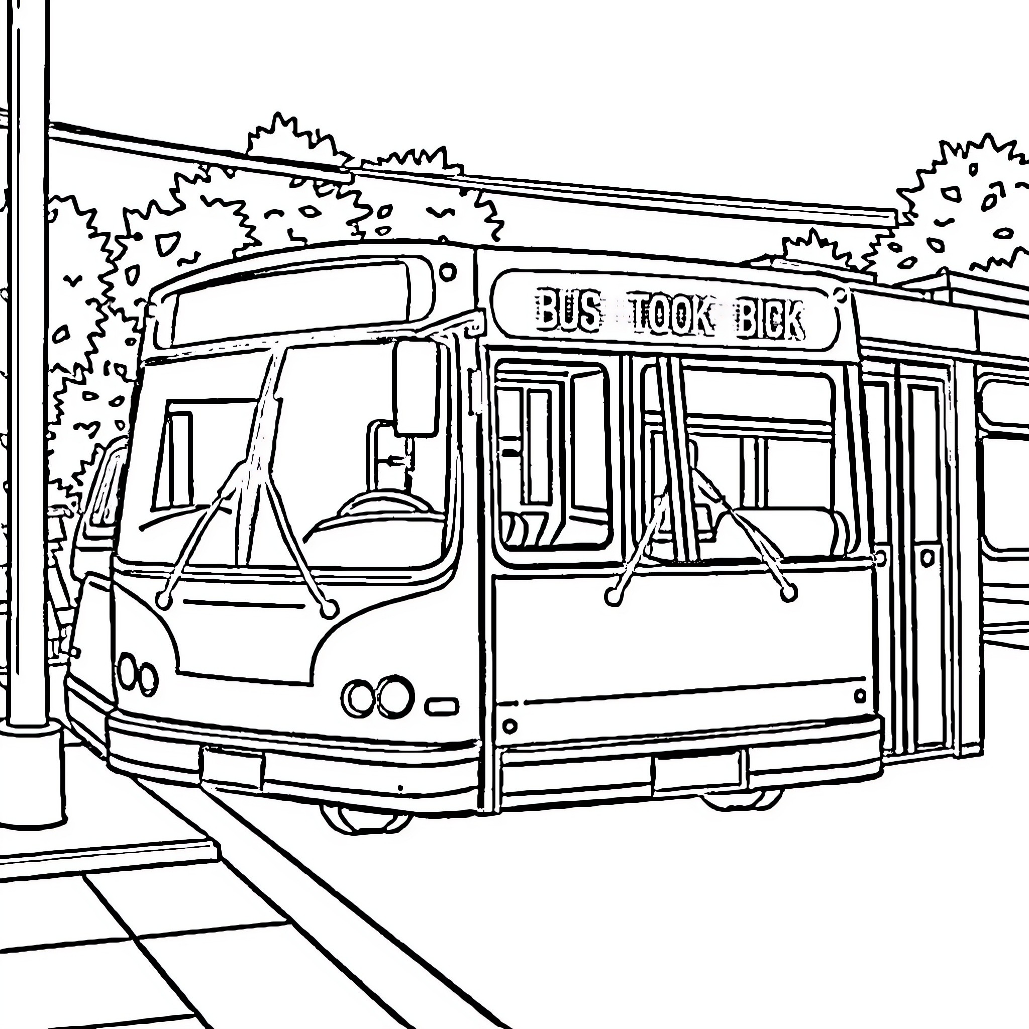 Bus Took Back on the Road Coloring Page (free black-and-white line drawing printable PDF for all, from beginners to advanced learners, including children, teens, adults, and seniors)