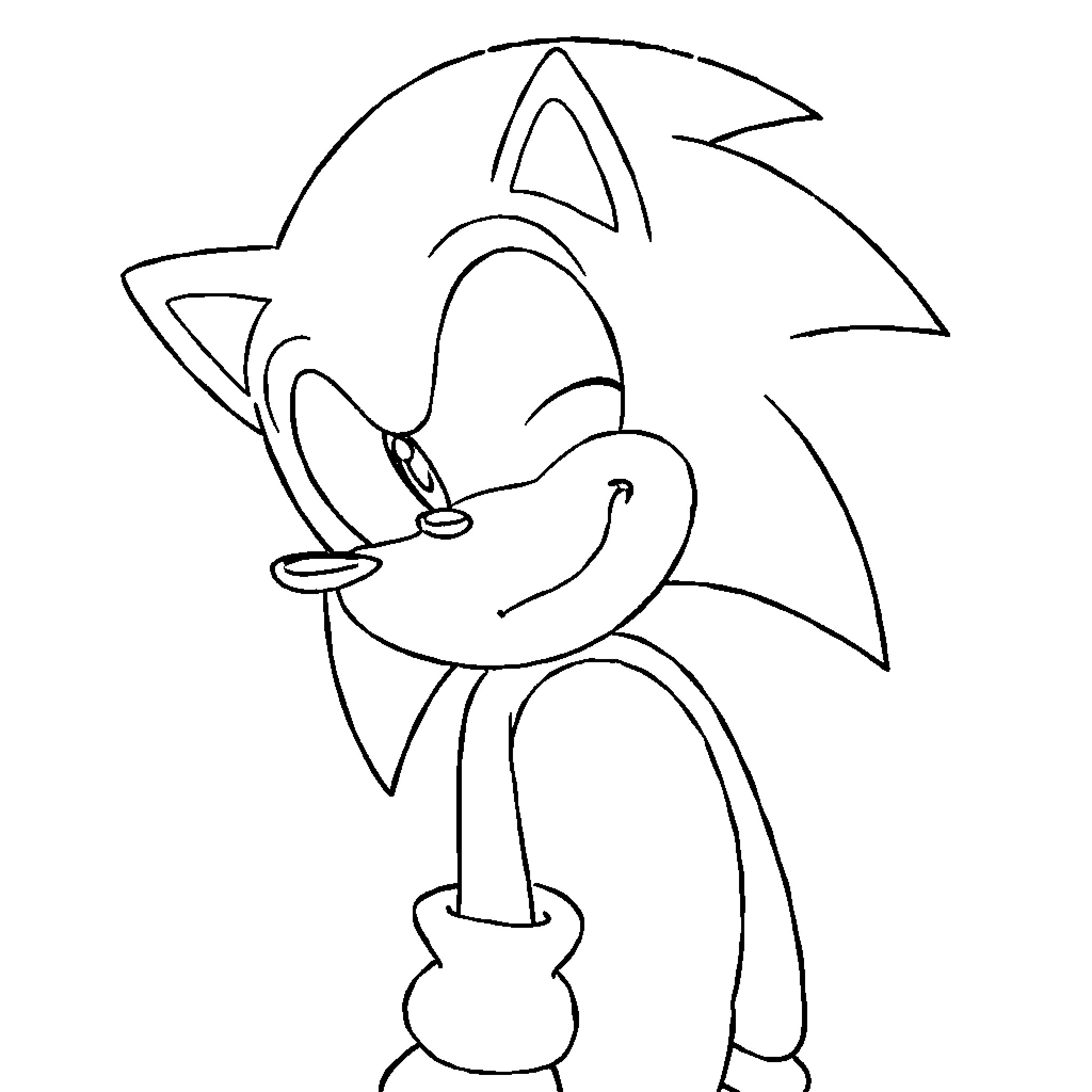 Sonic character in playful pose Coloring Page (free black-and-white line drawing printable PDF for all, from beginners to advanced learners, including children, teens, adults, and seniors)