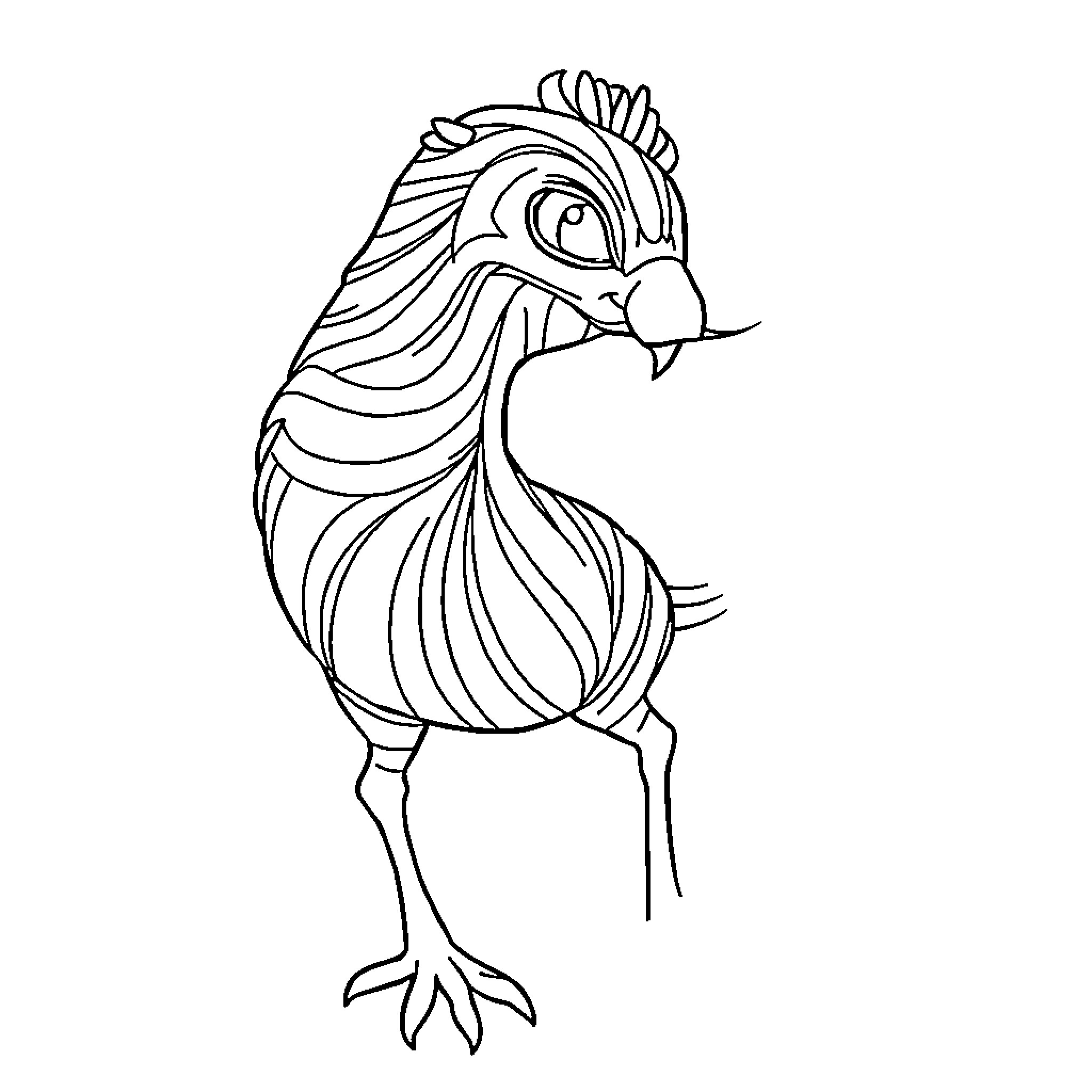 Trazo of a Whimsical Bird-like Creature Coloring Page (free black-and-white line drawing printable PDF for all, from beginners to advanced learners, including children, teens, adults, and seniors)