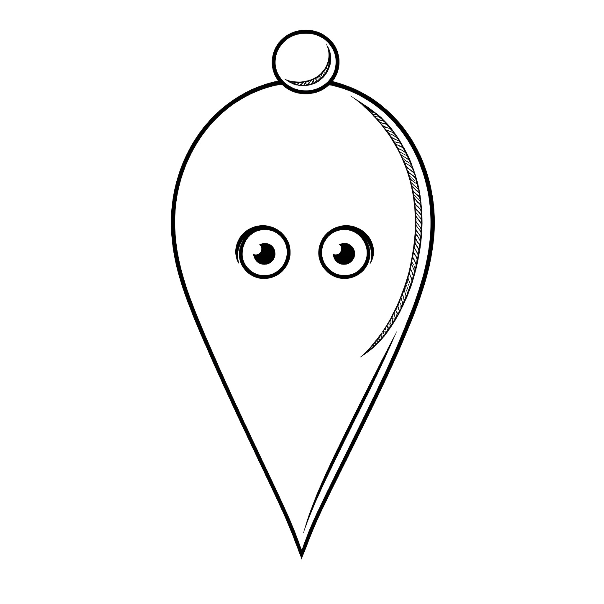 Pin Head with Big Curious Eyes Coloring Page (free black-and-white line drawing printable PDF for all, from beginners to advanced learners, including children, teens, adults, and seniors)