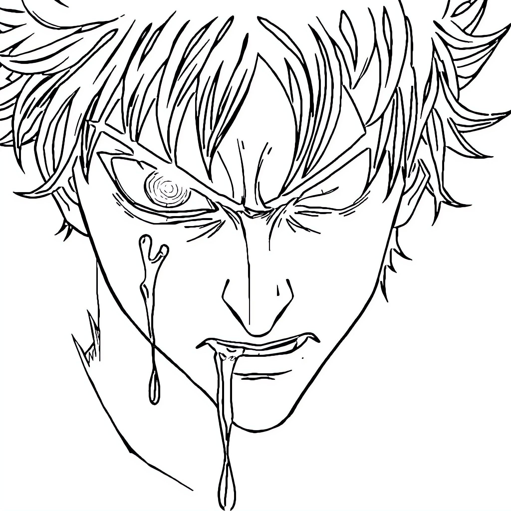 Gojo's intense gaze and expression Coloring Page (free black-and-white line drawing printable PDF for all, from beginners to advanced learners, including children, teens, adults, and seniors)