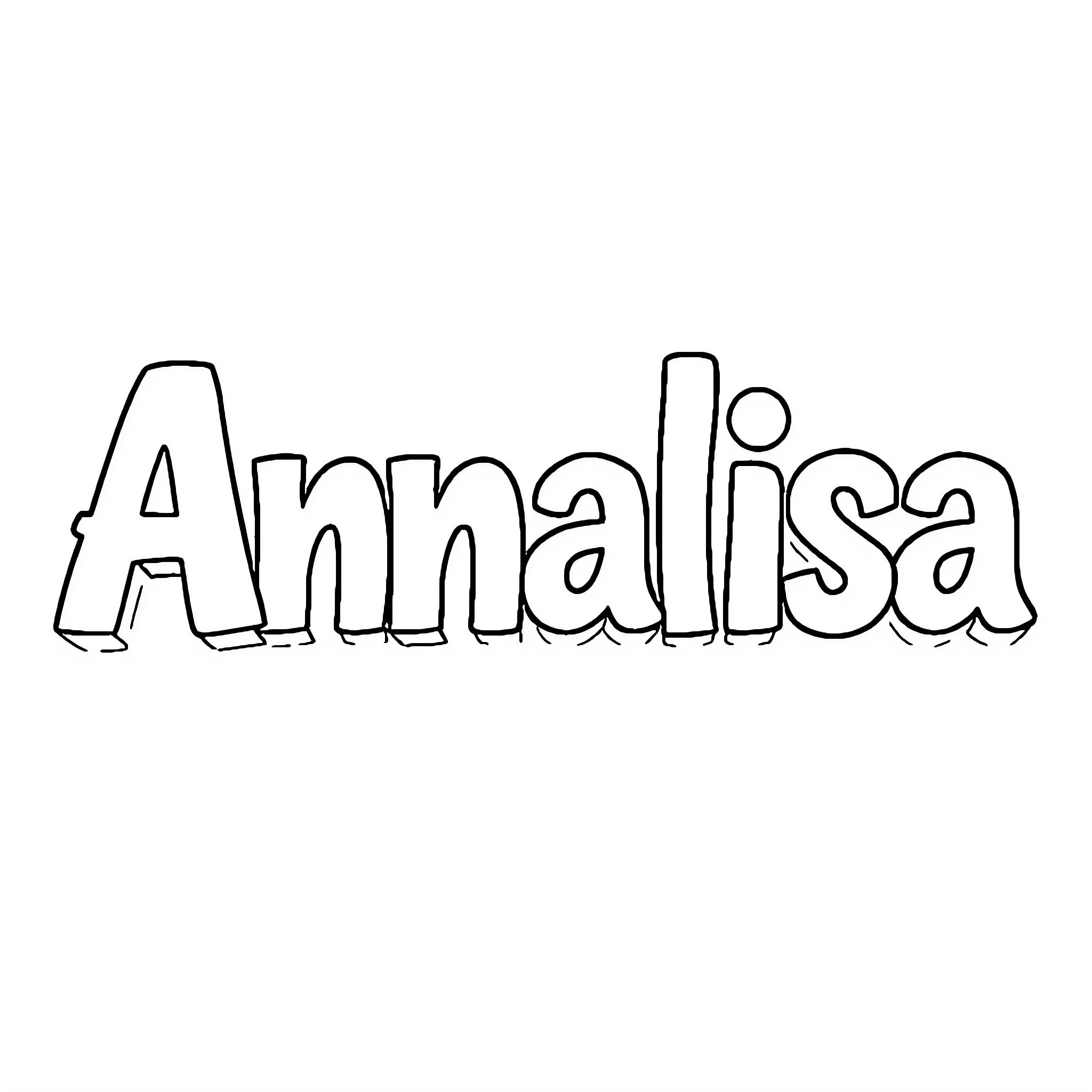 Annalisa's Monochrome Name Illustration Coloring Page (free black-and-white line drawing printable PDF for all, from beginners to advanced learners, including children, teens, adults, and seniors)